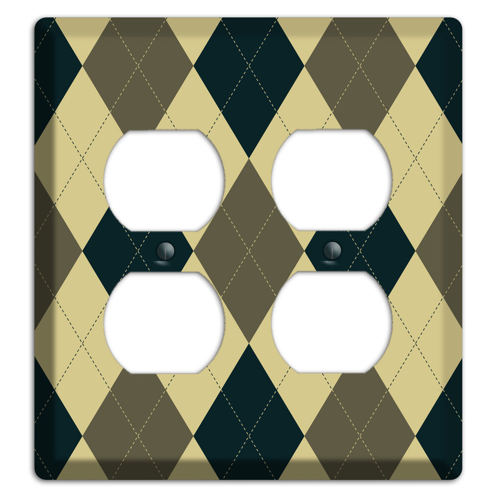 Multi Brown and Tan Argyle 2 Duplex Wallplate