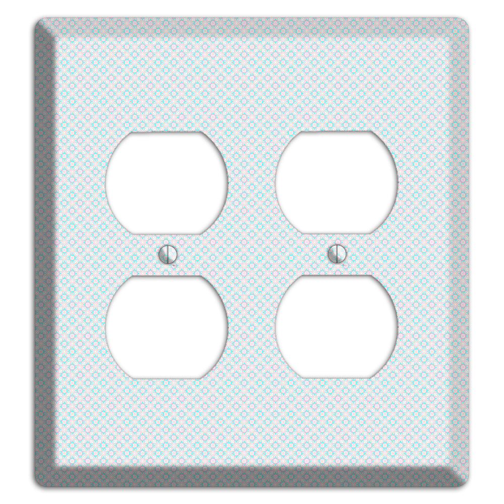 White with Light Blue Tiny Arabesque 2 Duplex Wallplate