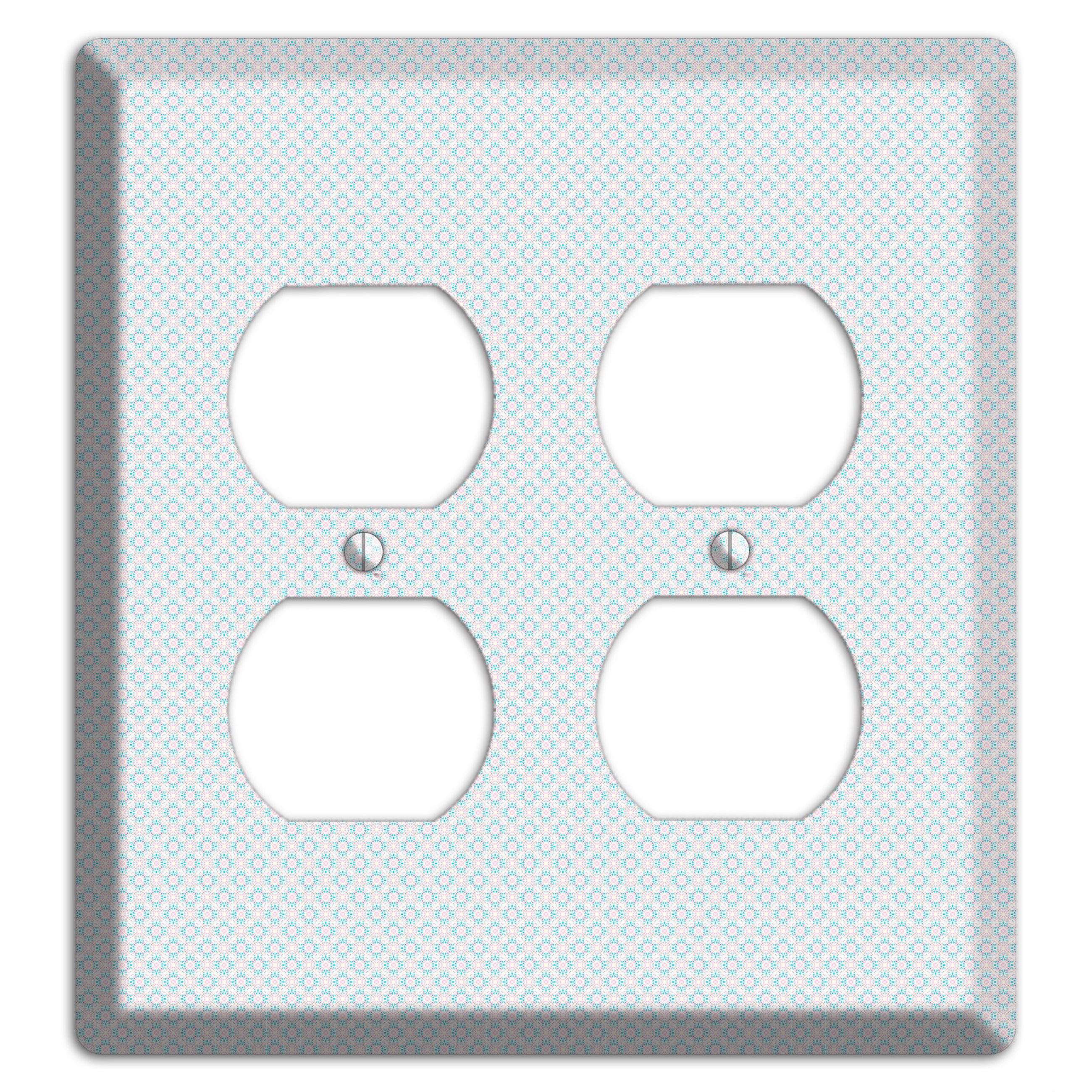 White with Light Blue Tiny Arabesque 2 Duplex Wallplate