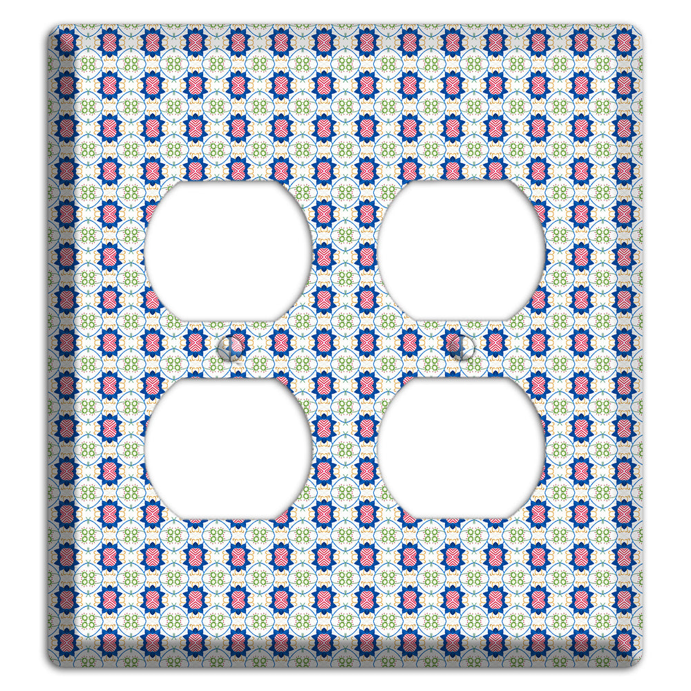 White with Blue Pink Green Arabesque 2 Duplex Wallplate