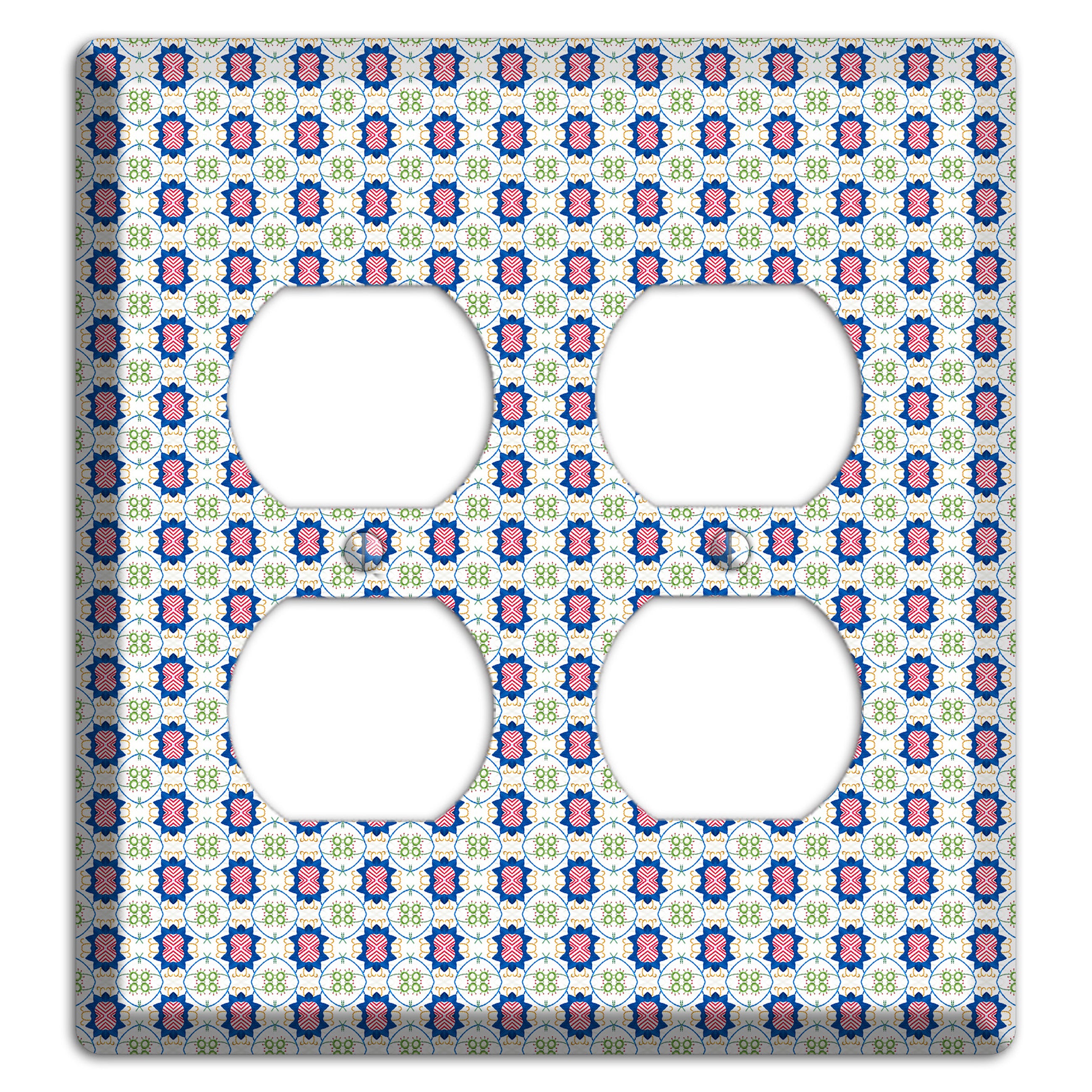 White with Blue Pink Green Arabesque 2 Duplex Wallplate
