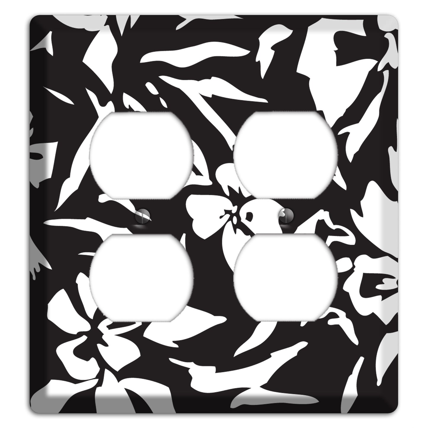 Black with White Woodcut Floral 2 Duplex Wallplate