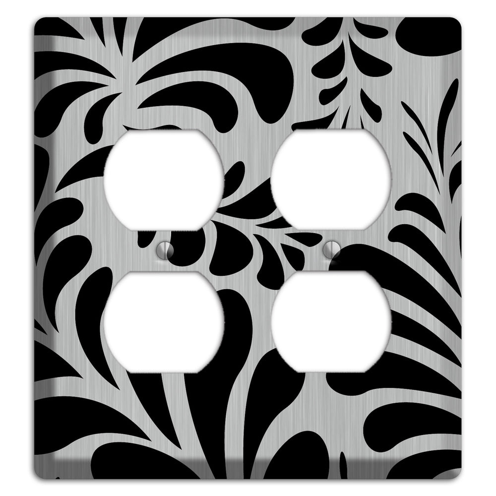 Black Herati Stainless Steel 2 Duplex Wallplate
