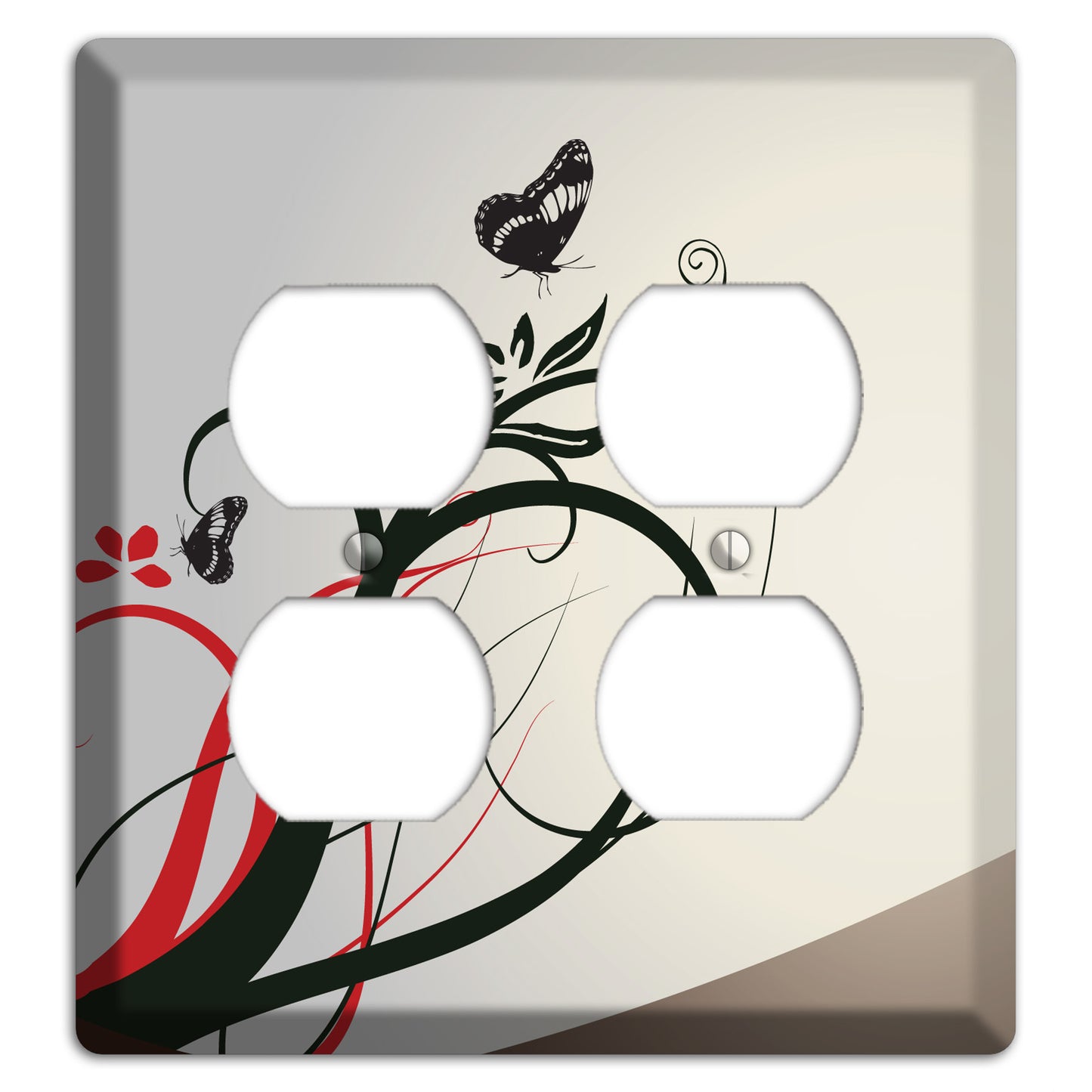 Grey and Red Floral Sprig with Butterfly 2 Duplex Wallplate