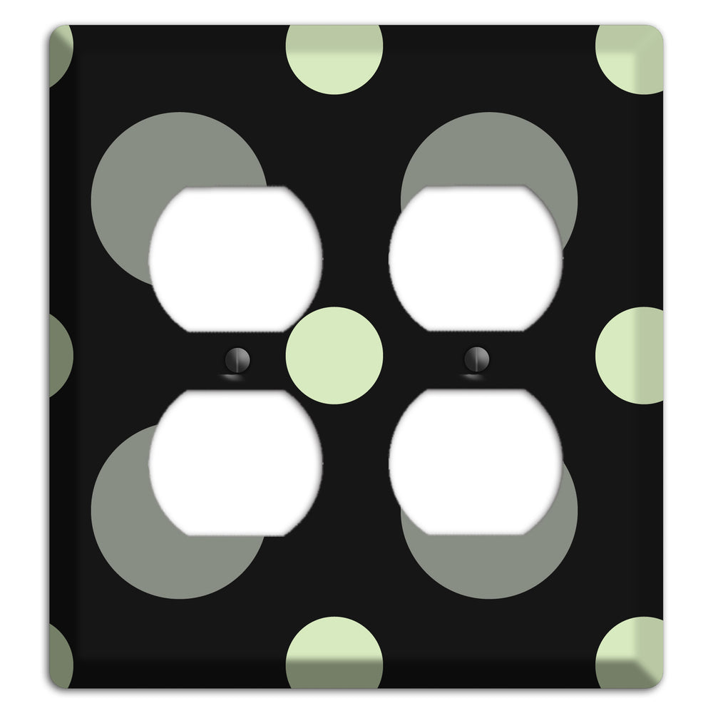 Black with Grey and Sage Multi Medium Polka Dots 2 Duplex Wallplate