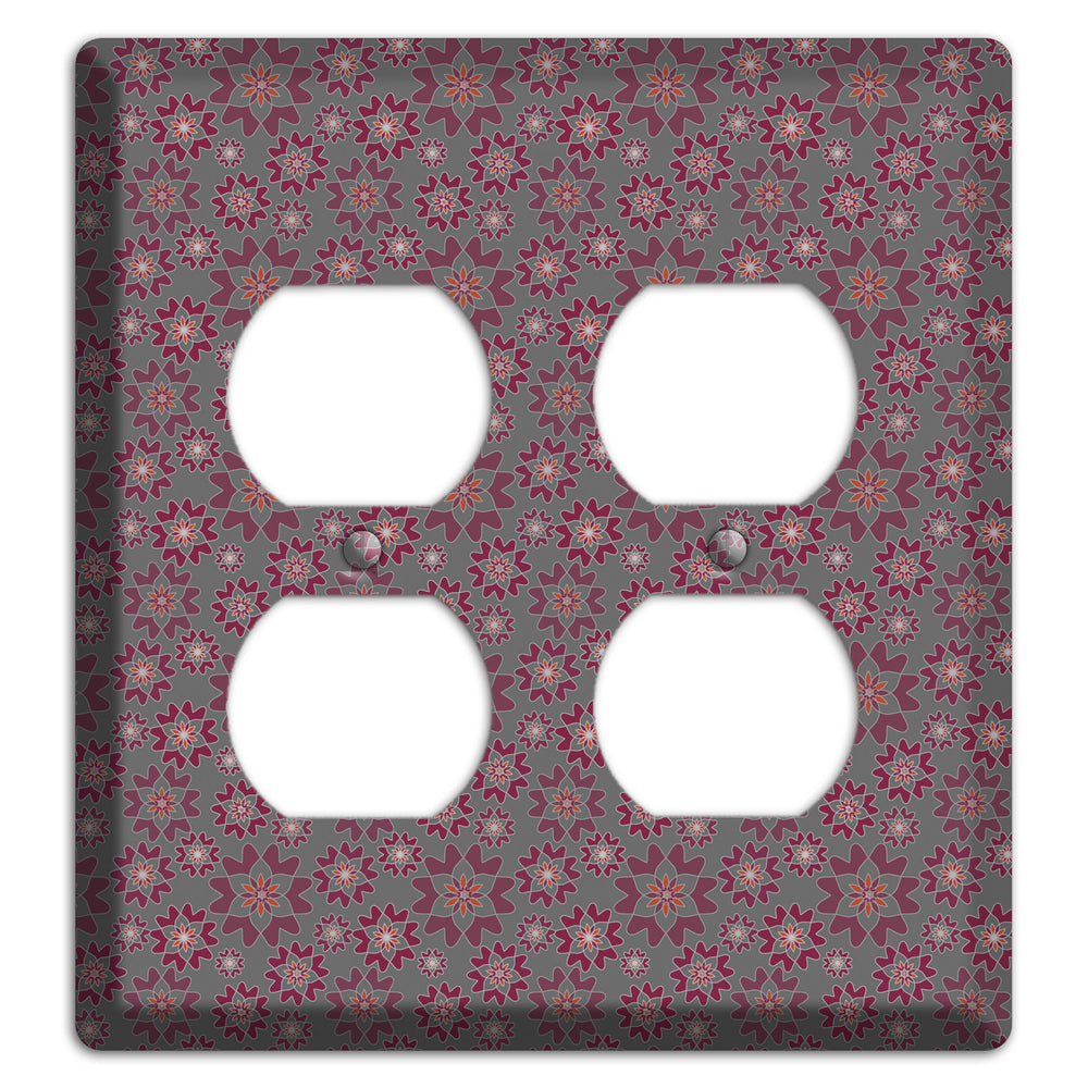 Grey with Tiny Burgundy Retro Suzani 2 Duplex Wallplate