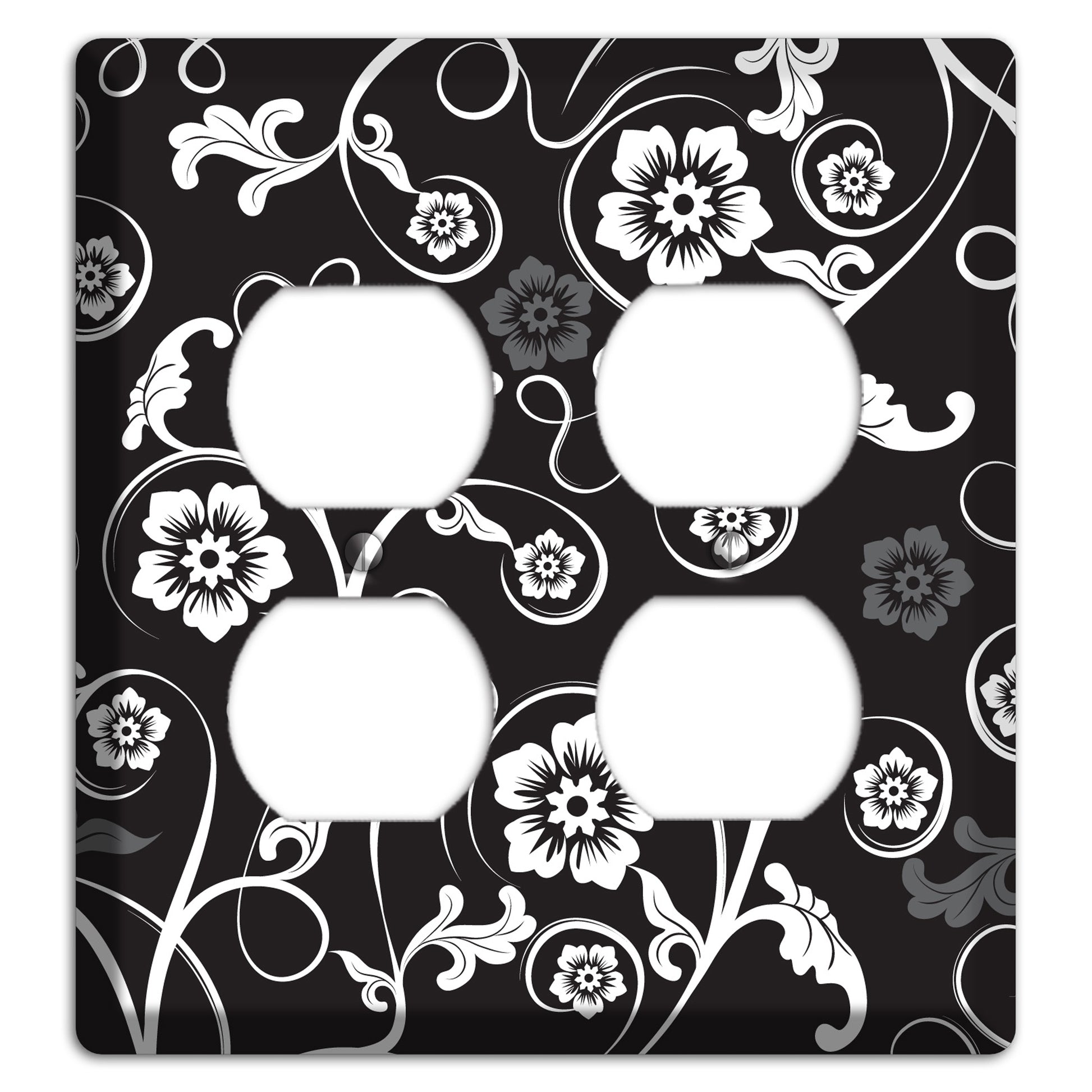 Black with White Flower Sprig 2 Duplex Wallplate