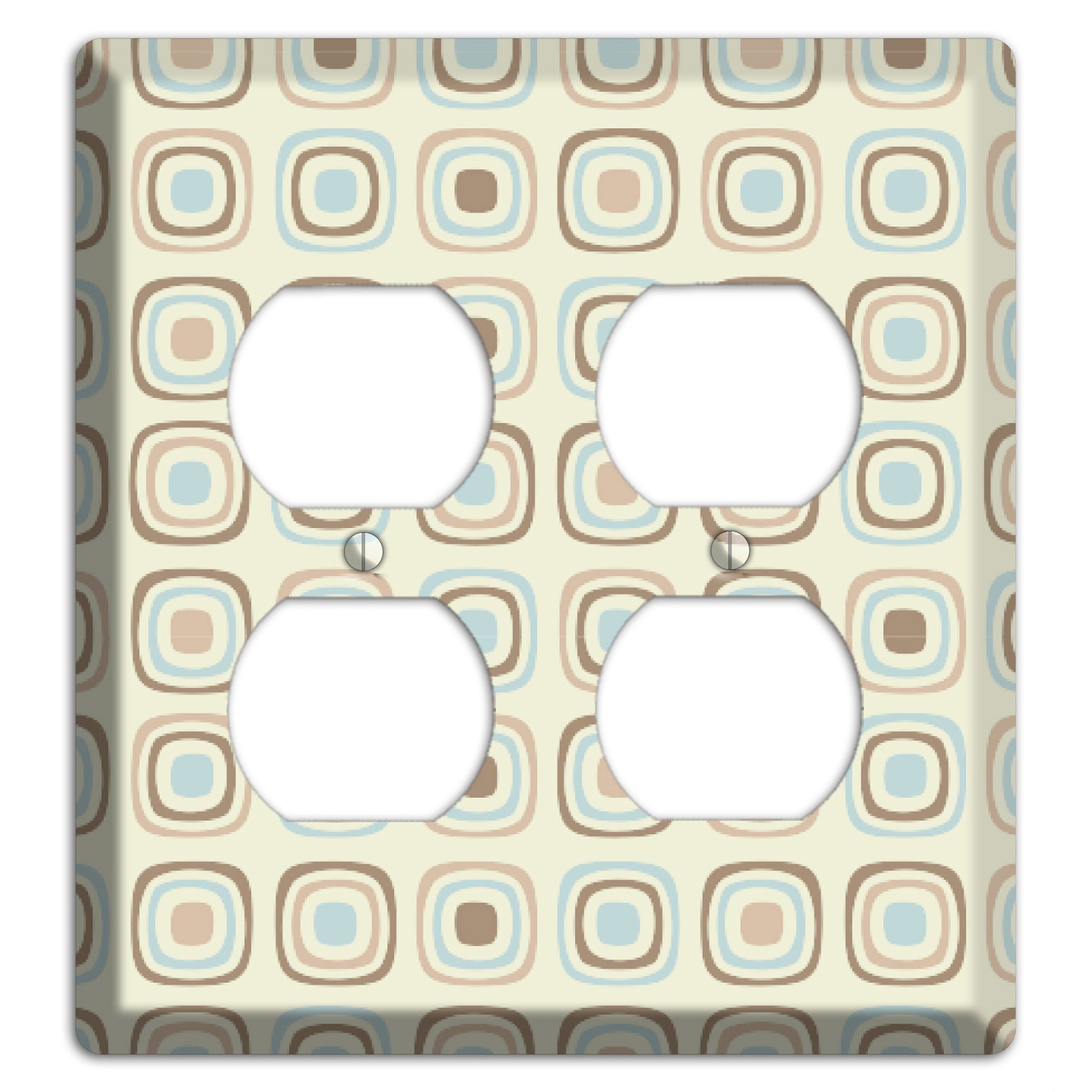 Multi Beige Brown Dusty Blue Retro Squares 2 Duplex Wallplate