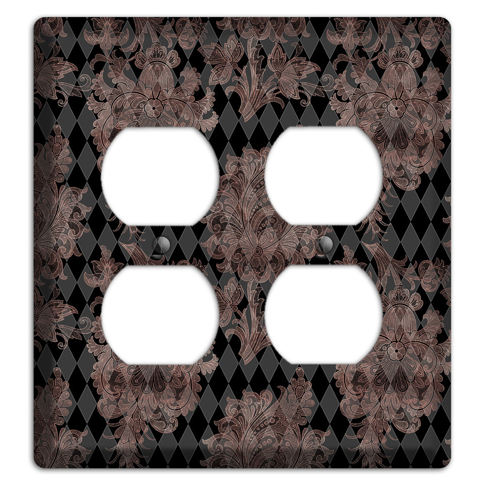 Black and Rose Ornate Diamond 2 Duplex Wallplate