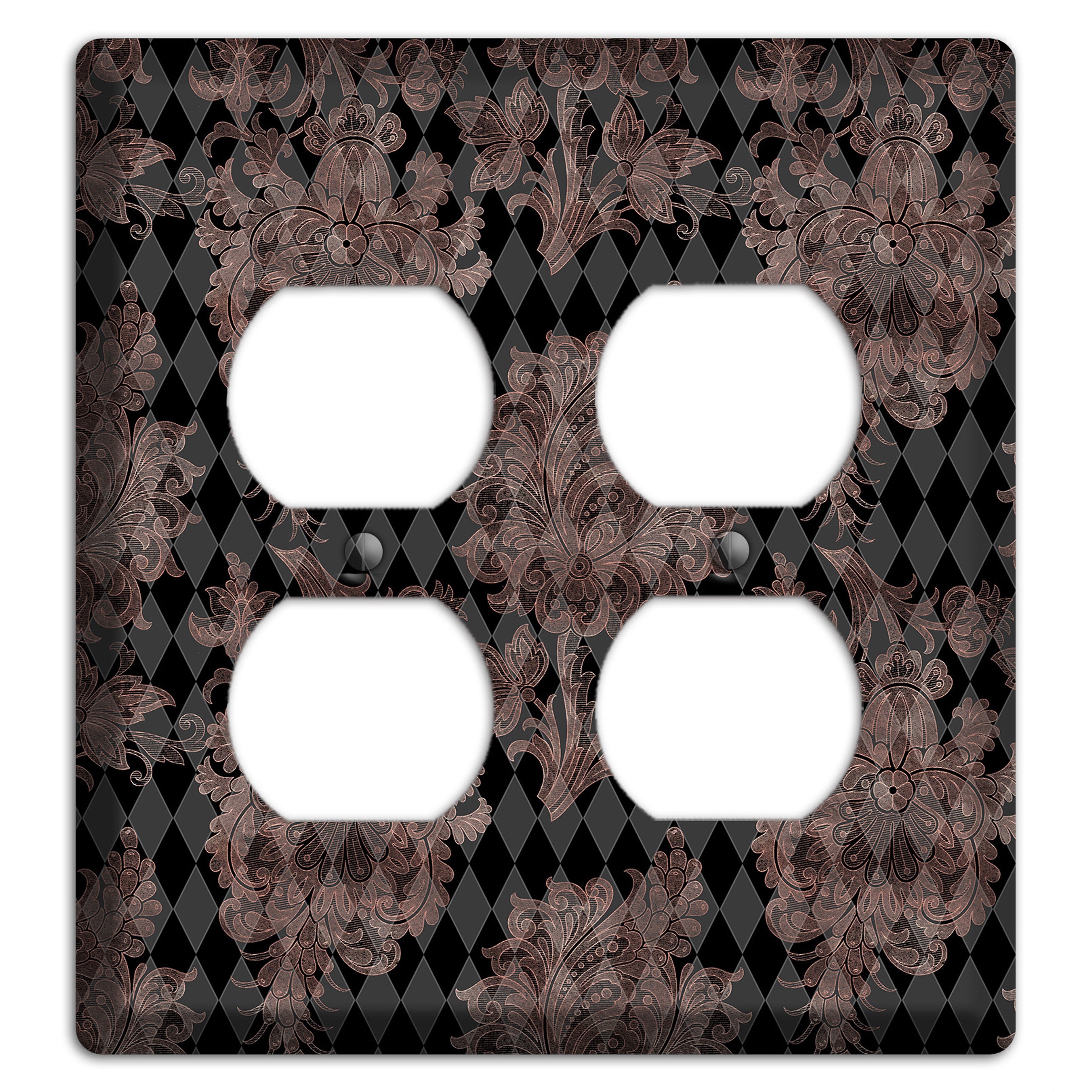 Black and Rose Ornate Diamond 2 Duplex Wallplate