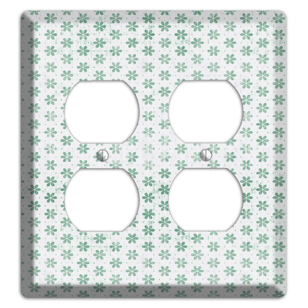 White with Green Grunge Floral Contour 2 Duplex Wallplate