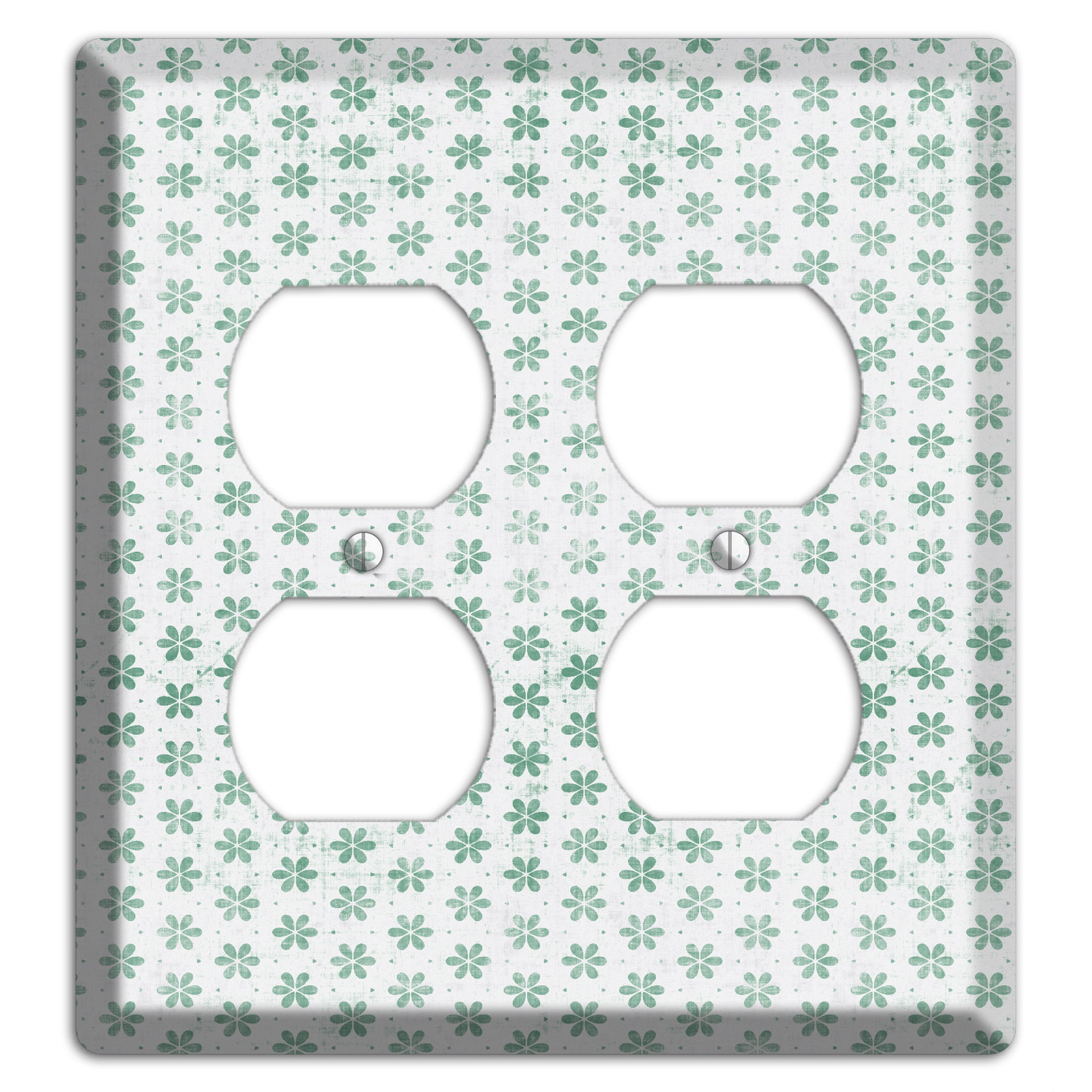 White with Green Grunge Floral Contour 2 Duplex Wallplate