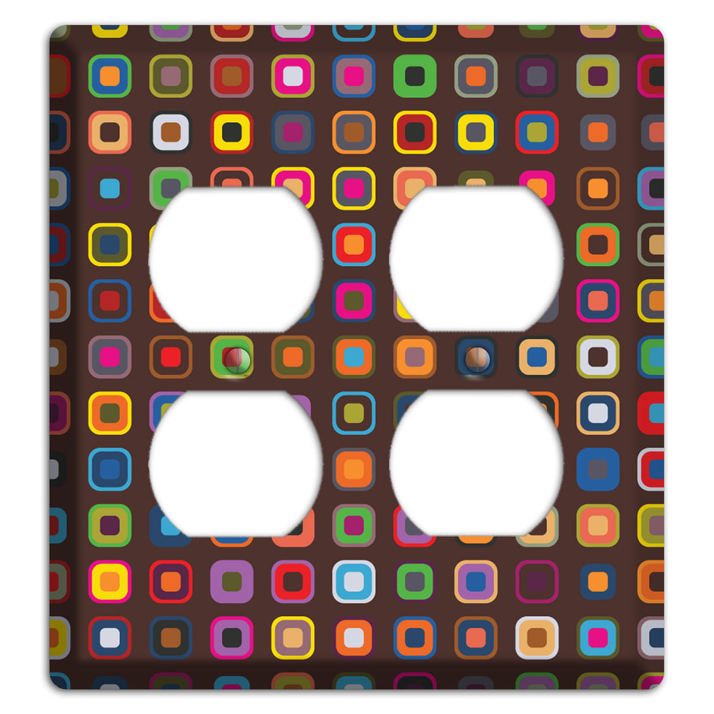 Brown with Multi Retro Squares 2 Duplex Wallplate