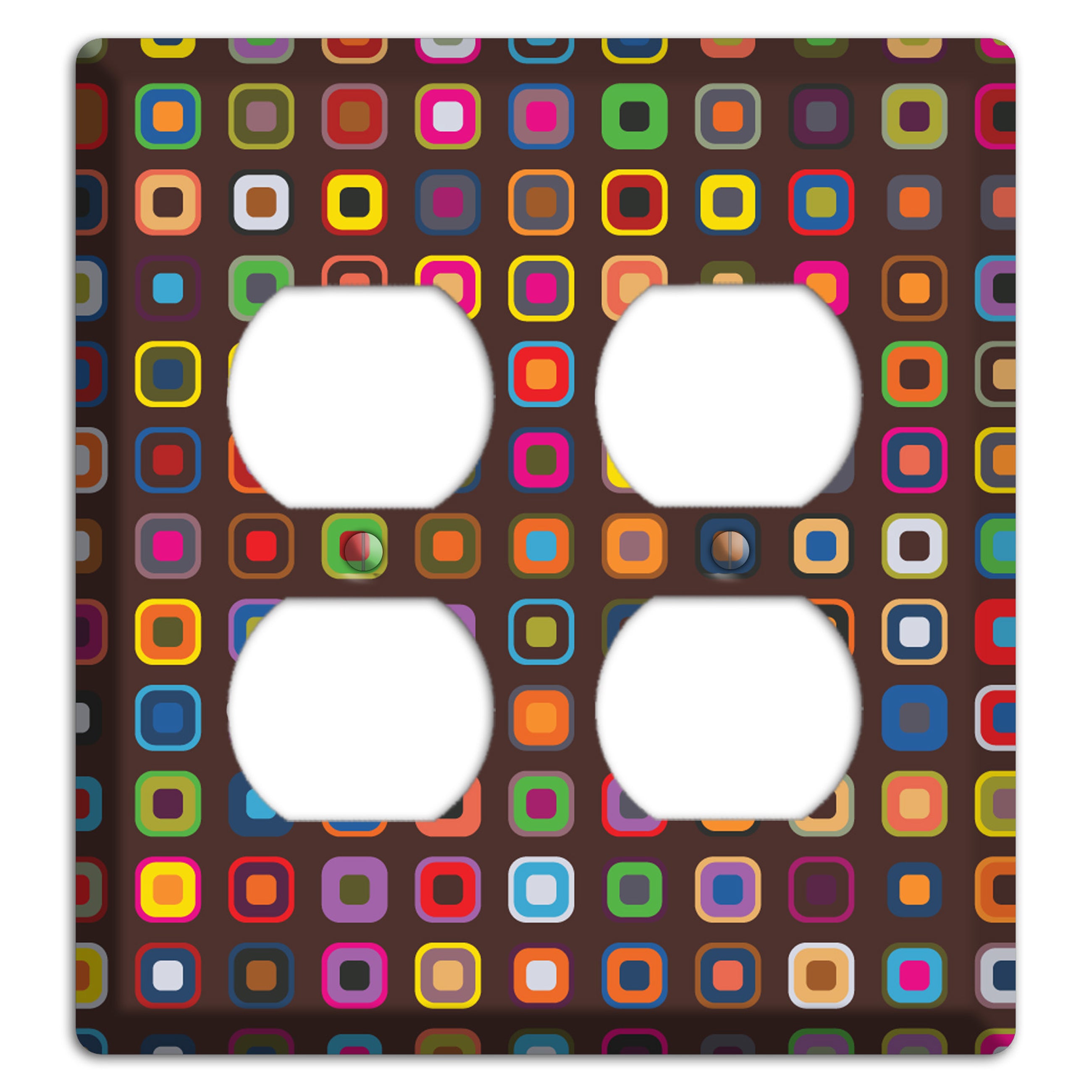 Brown with Multi Retro Squares 2 Duplex Wallplate