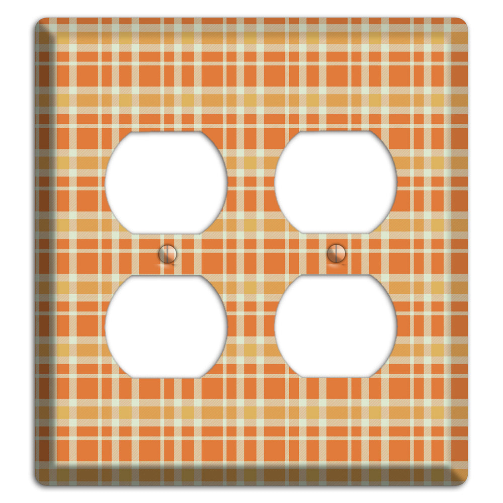 Orange and Beige Plaid 2 Duplex Wallplate