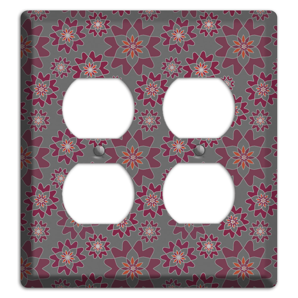 Grey with Burgundy Retro Suzani 2 Duplex Wallplate