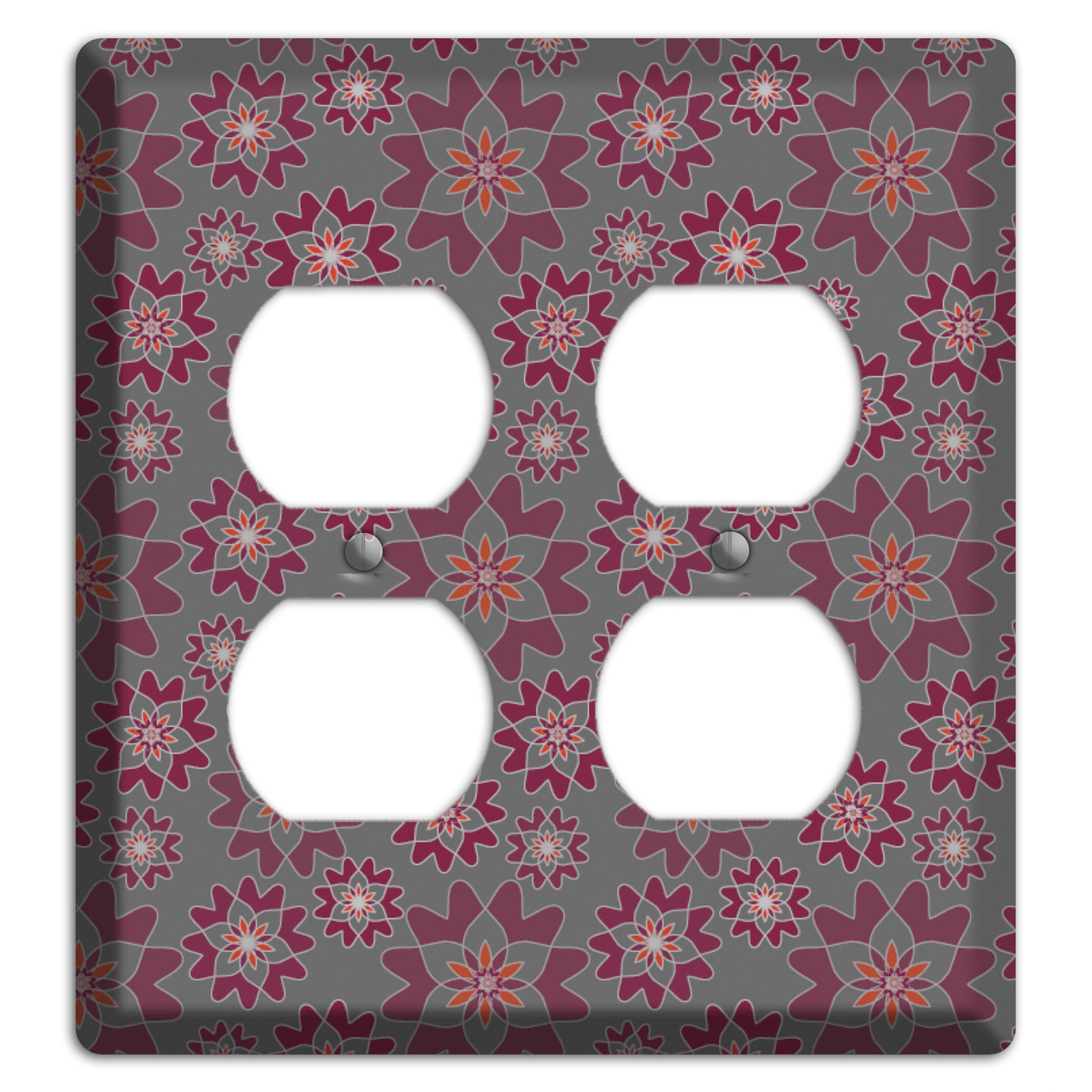 Grey with Burgundy Retro Suzani 2 Duplex Wallplate