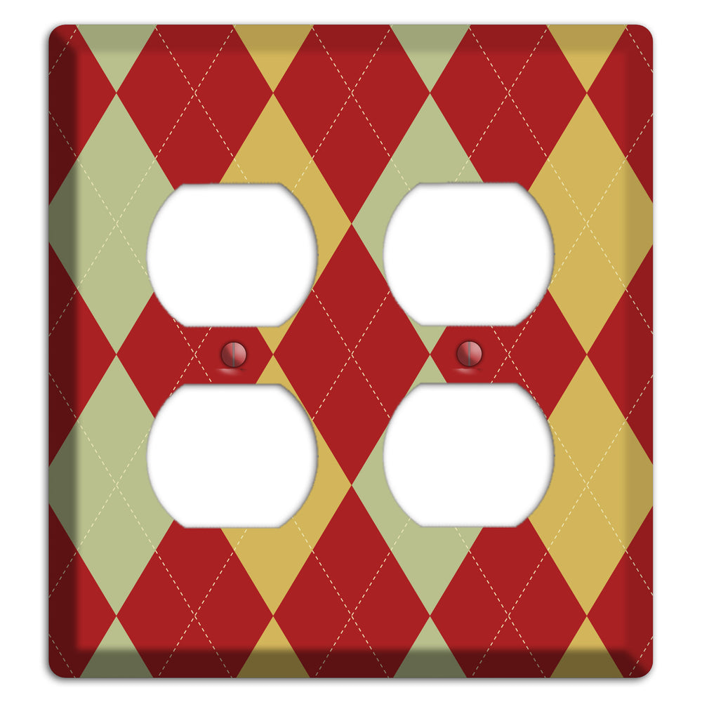 Burnt Orange and Light Green Argyle 2 Duplex Wallplate