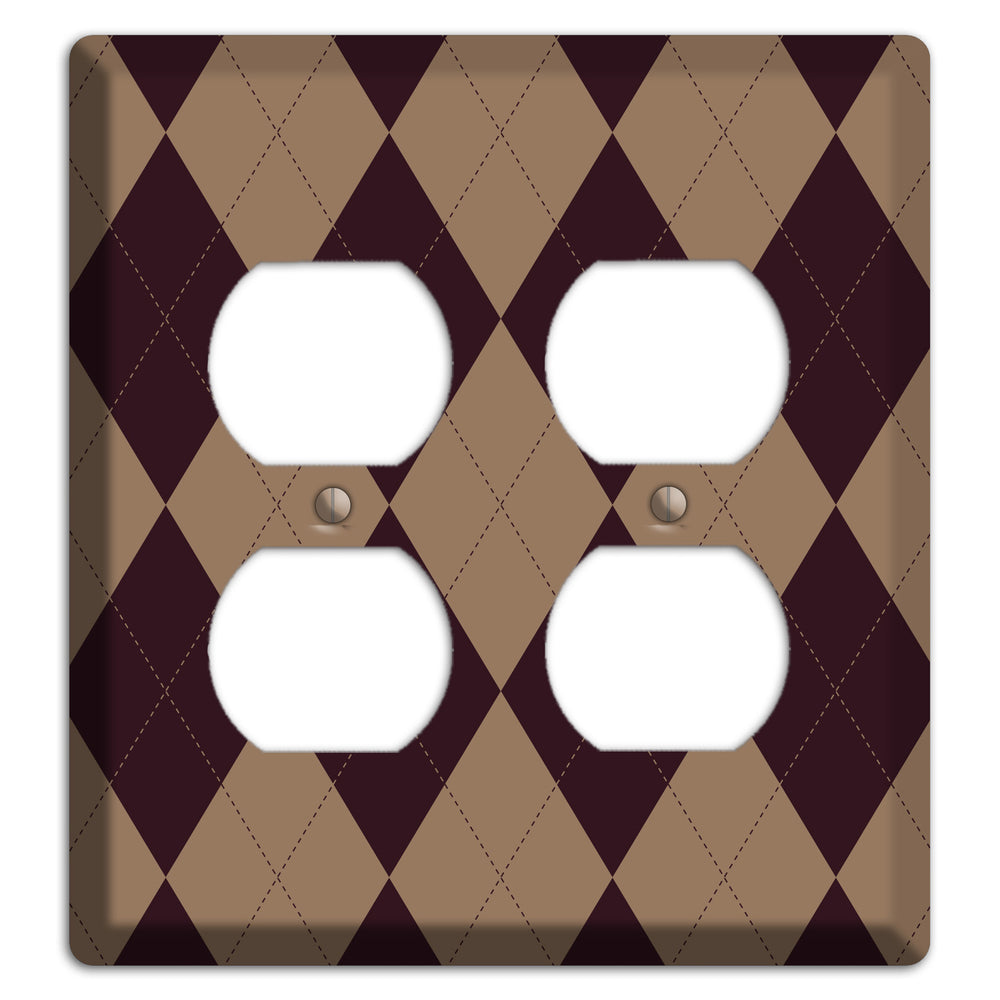 Burguny and Beige Argyle 2 Duplex Wallplate