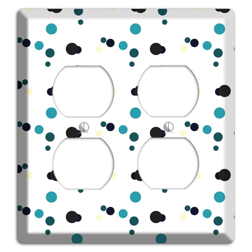 White with Teal and Black Multi Dots 2 Duplex Wallplate