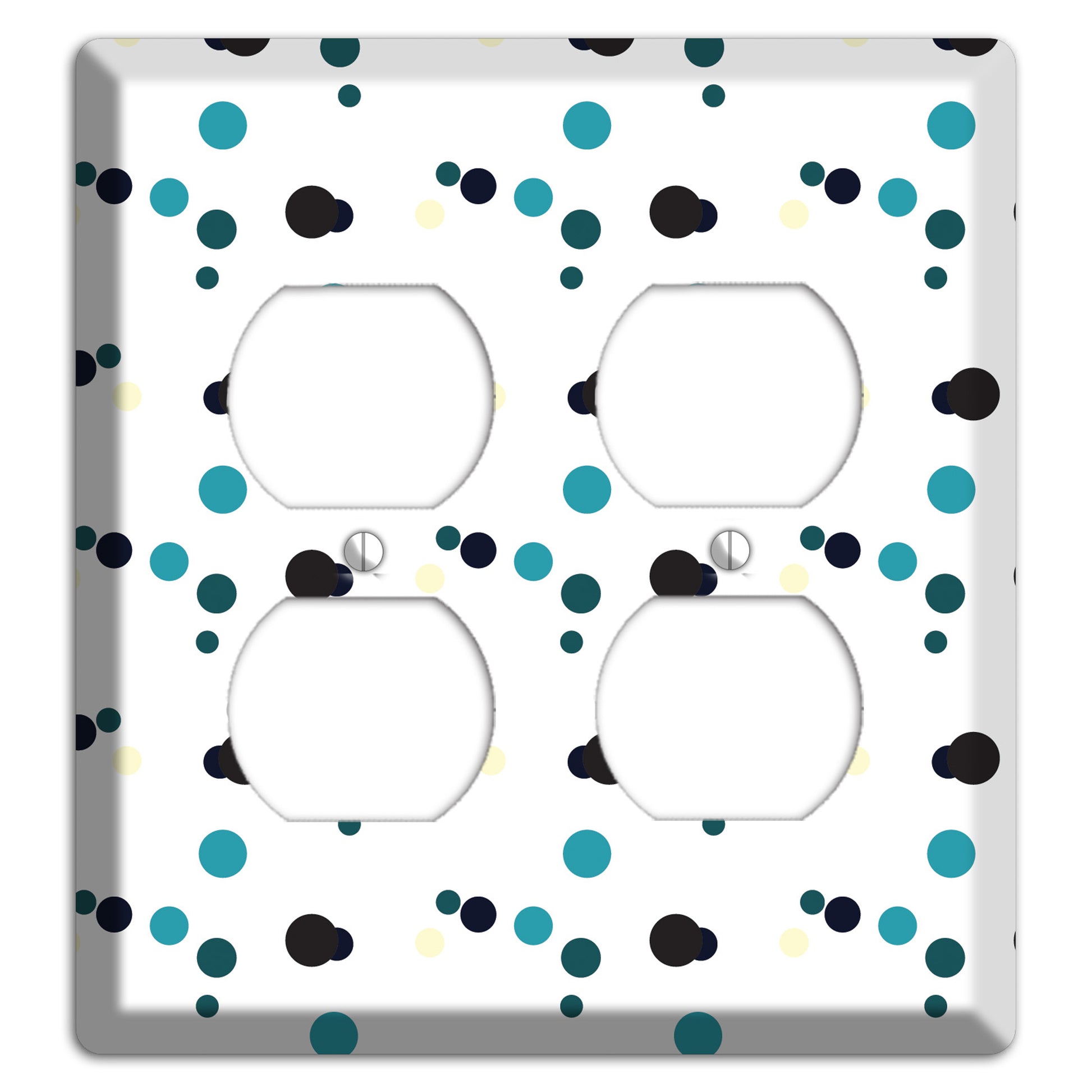 White with Teal and Black Multi Dots 2 Duplex Wallplate