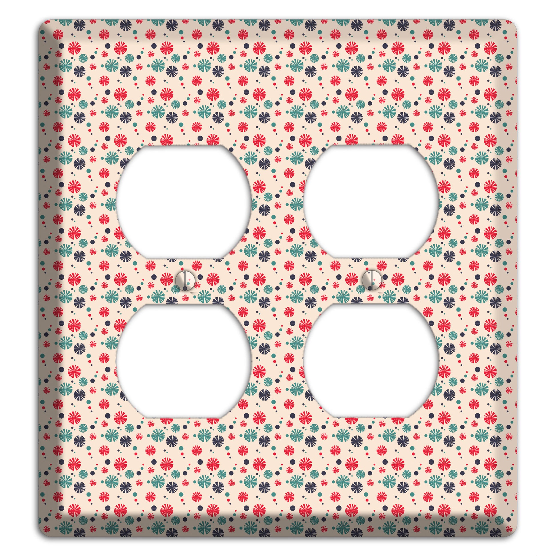 Off White with Red Green Blue Retro Bursts 2 Duplex Wallplate