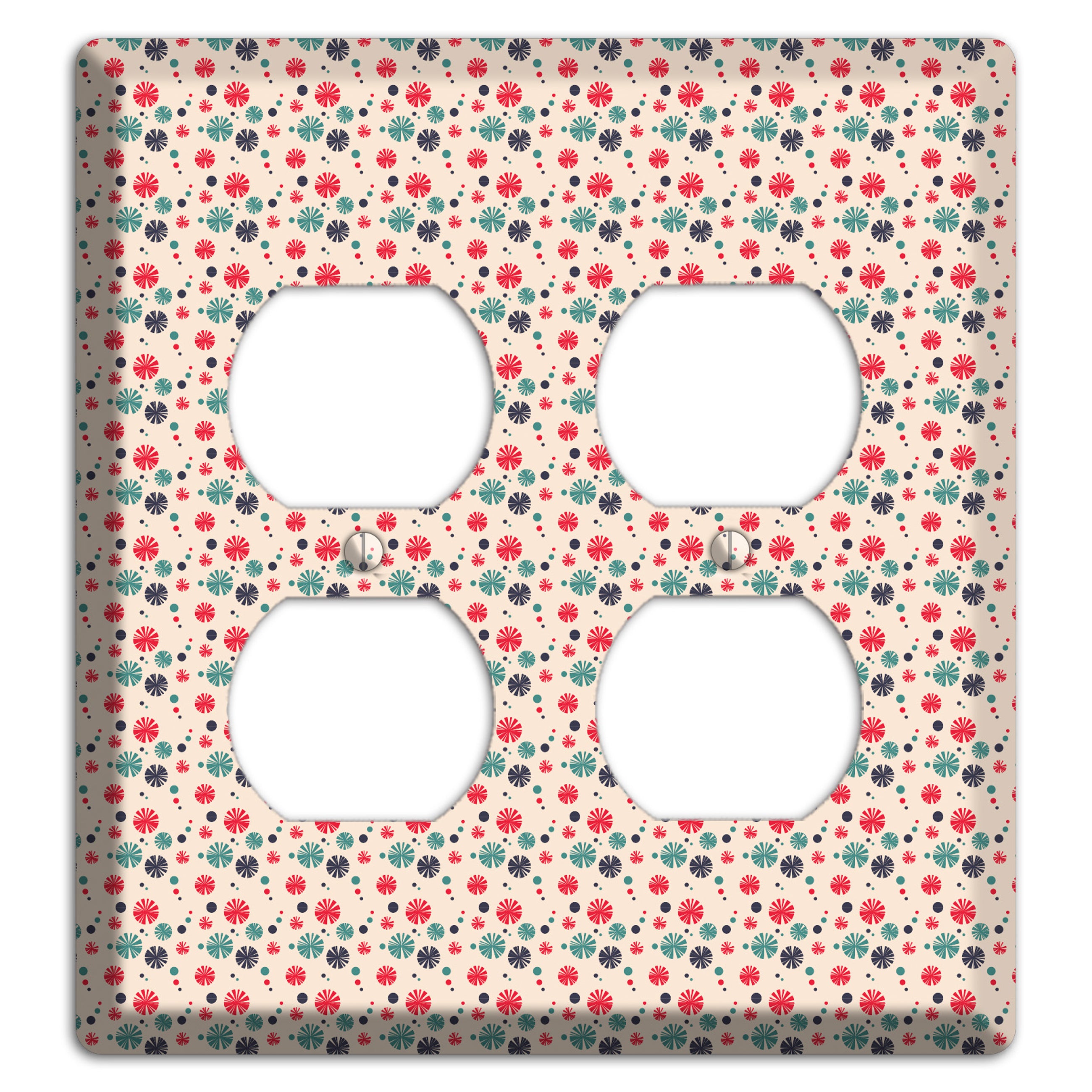 Off White with Red Green Blue Retro Bursts 2 Duplex Wallplate