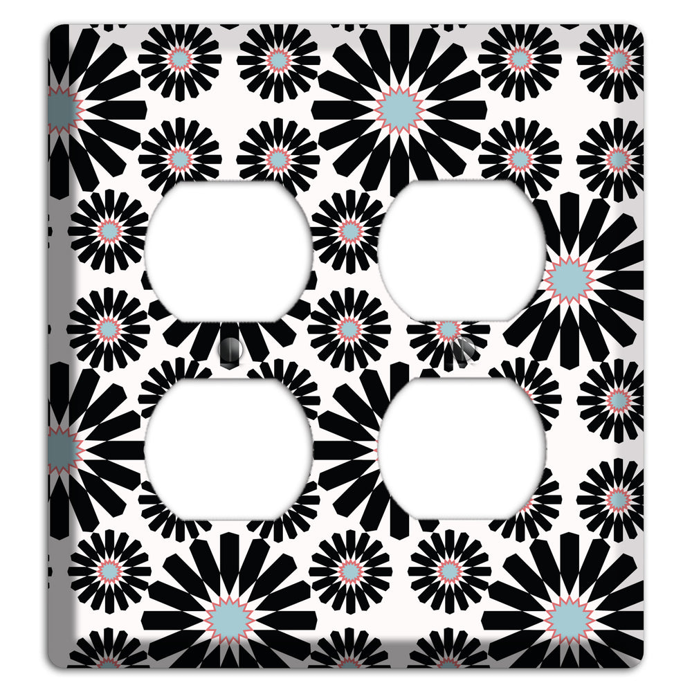 Dusty Blue Maroon Scandinavian Floral 2 Duplex Wallplate