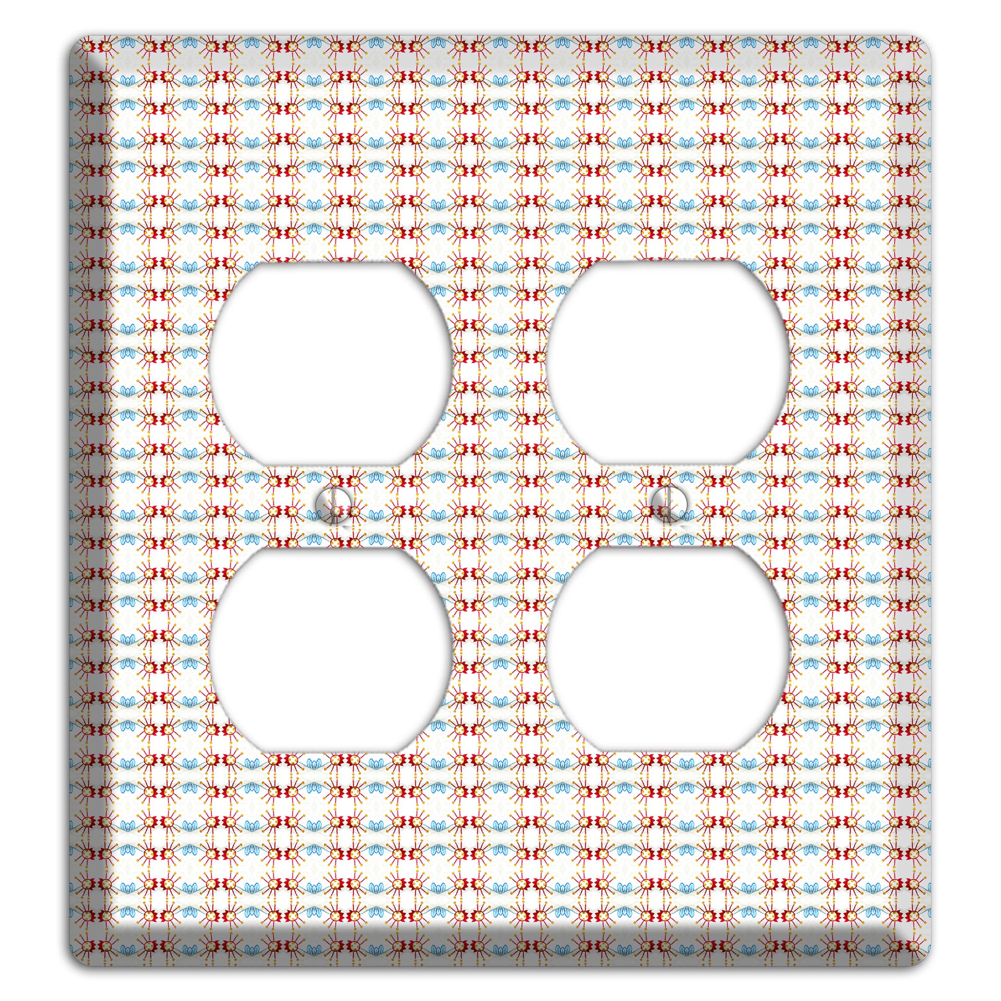 Off White with Red Blue Retro Tapestry 2 Duplex Wallplate