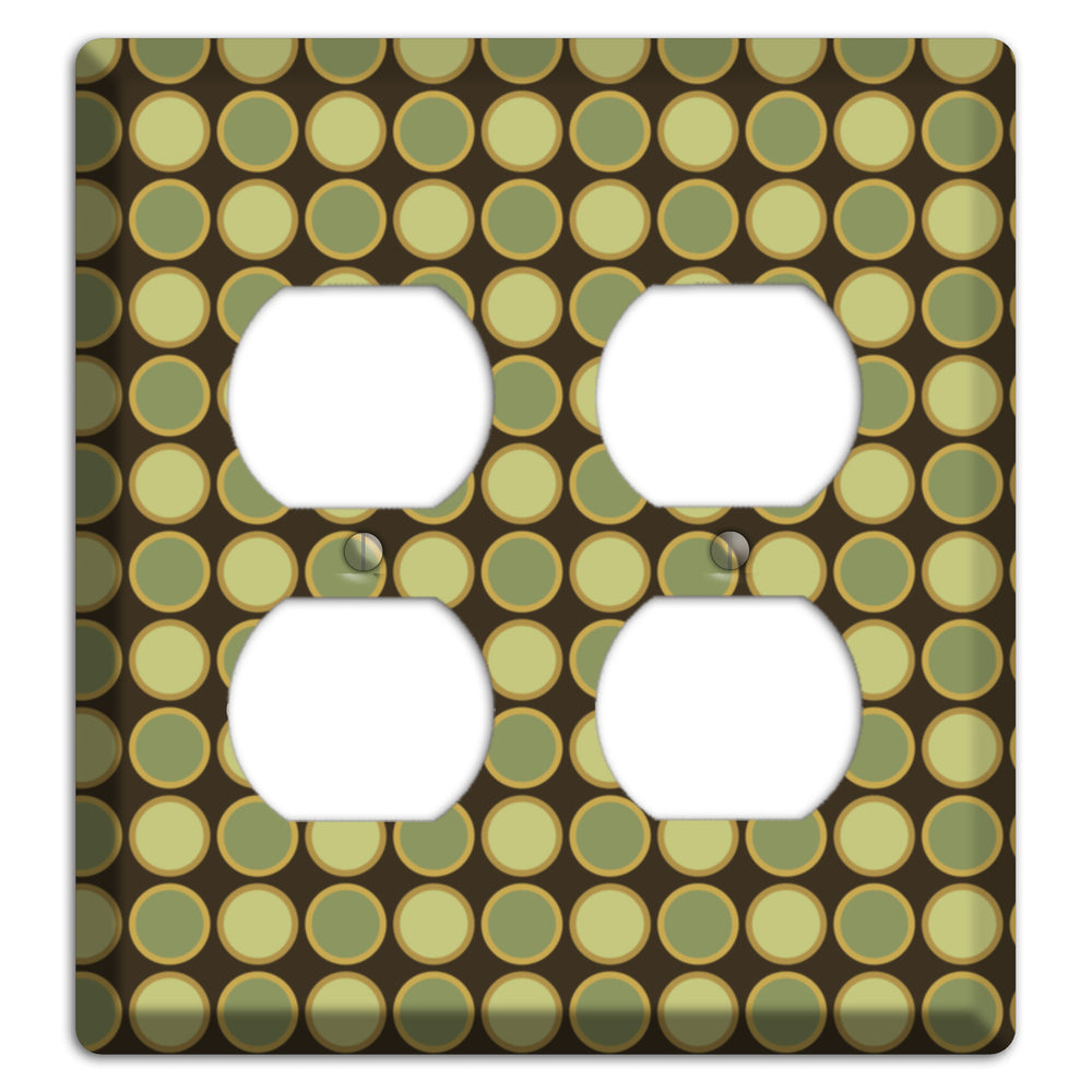 Dark Grey with Multi Olive Tiled Dots 2 Duplex Wallplate