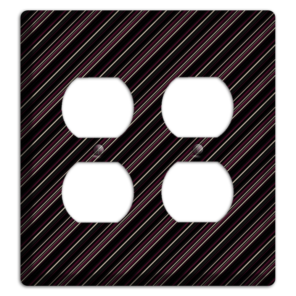 Black with White and Burgundy Angled Pinstripe 2 Duplex Wallplate