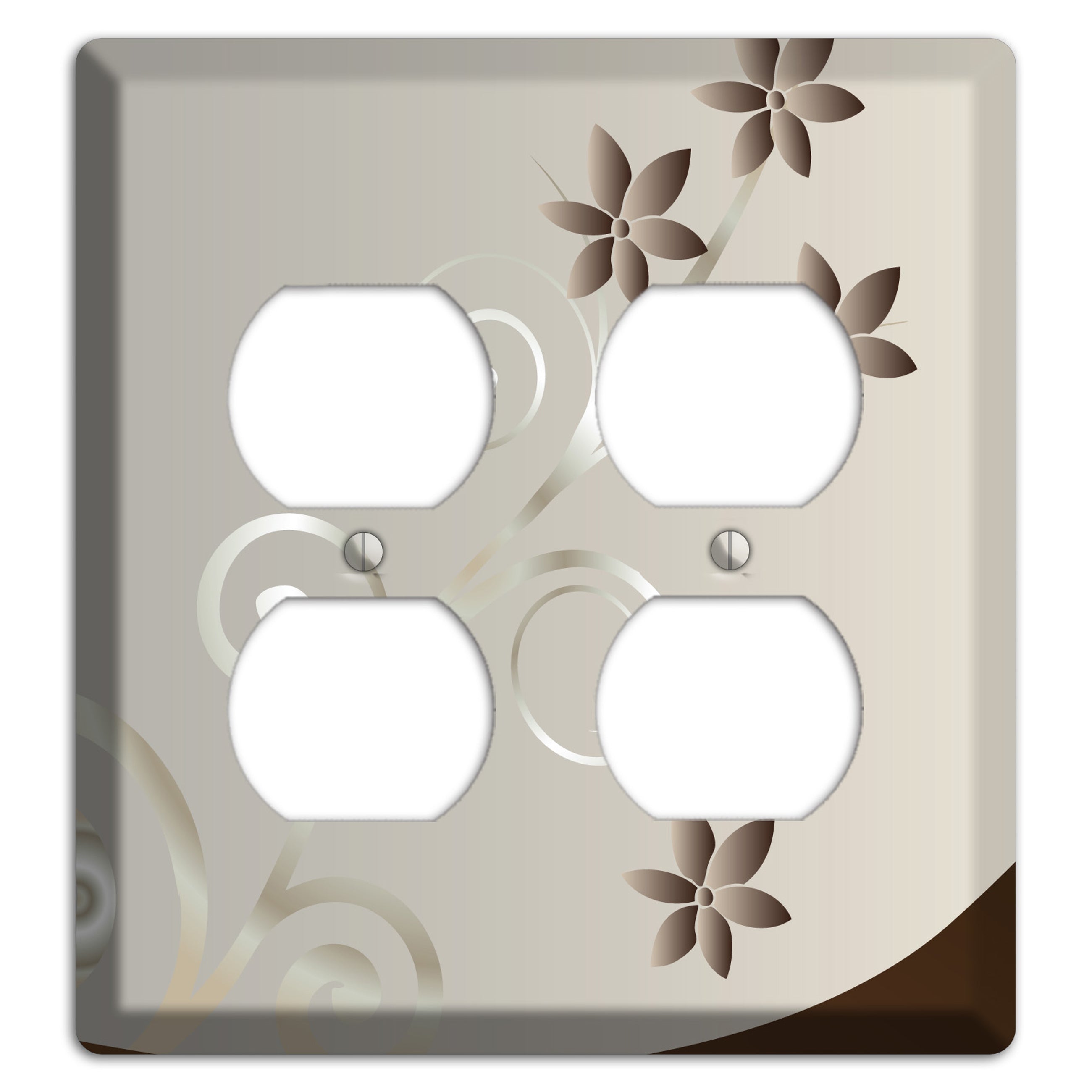 Grey Floral Swirl Sprig 2 Duplex Wallplate
