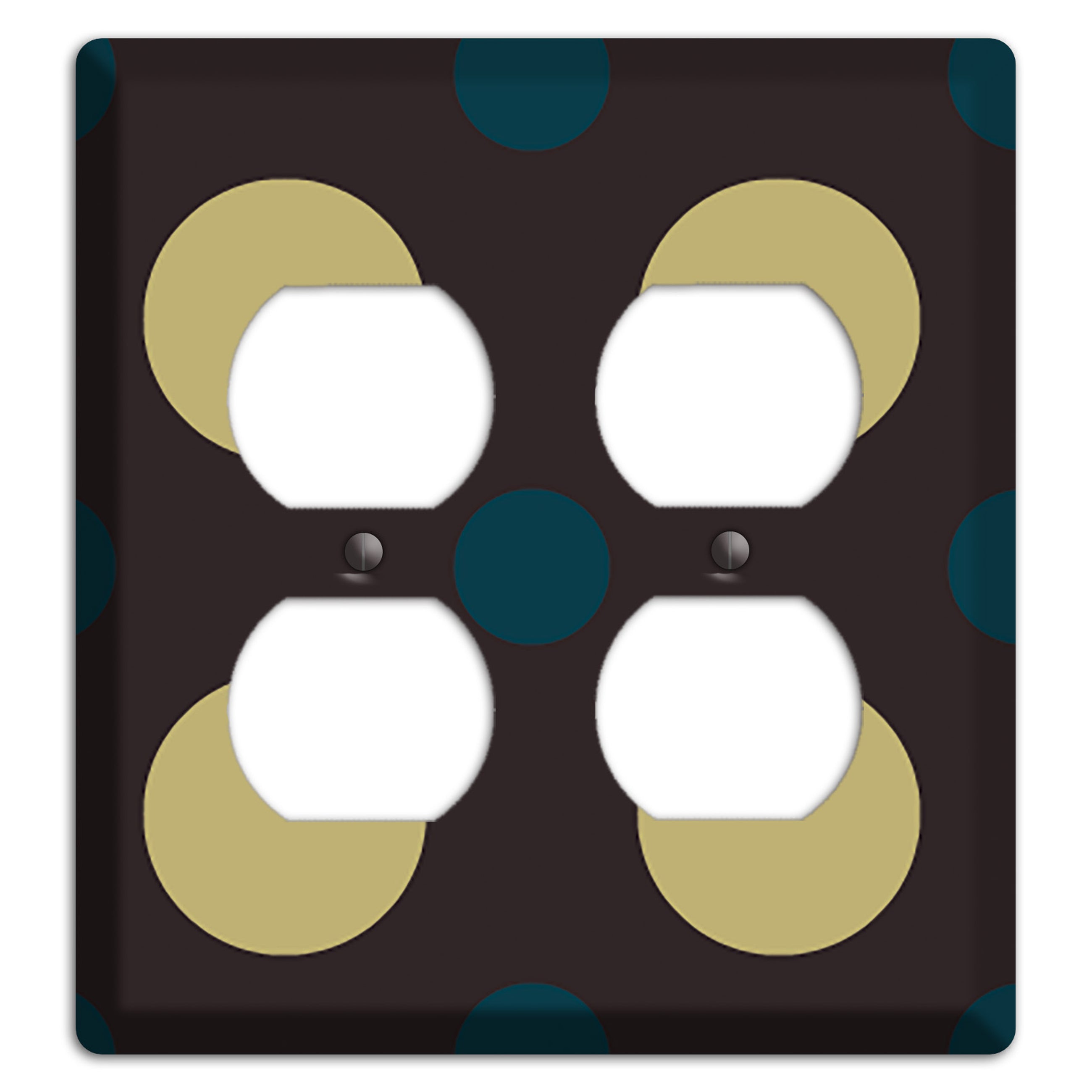 Brown with Olive and Dark Aqua Multi Polka Dots 2 Duplex Wallplate