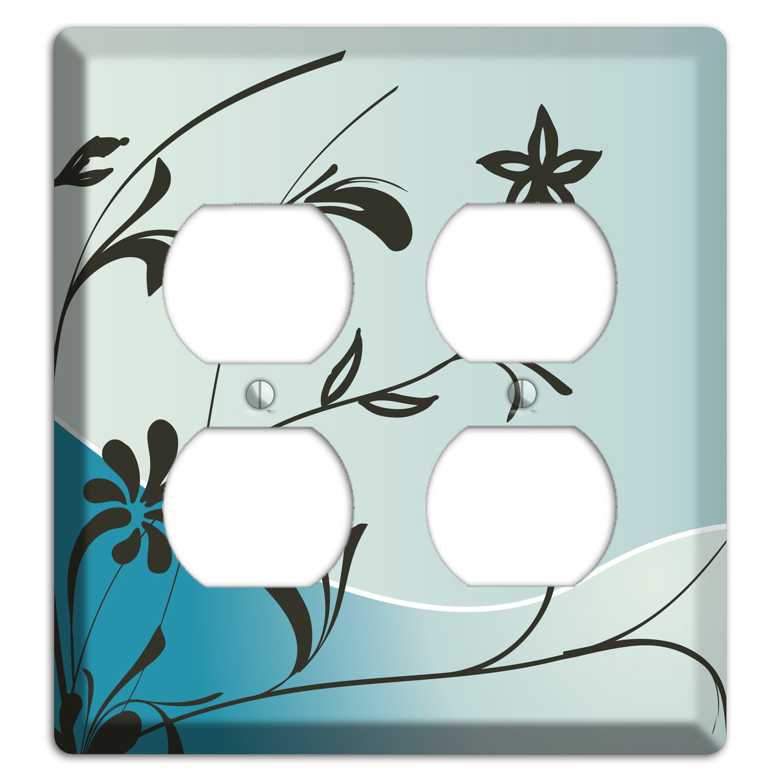Blue-grey Floral Sprig 2 Duplex Wallplate