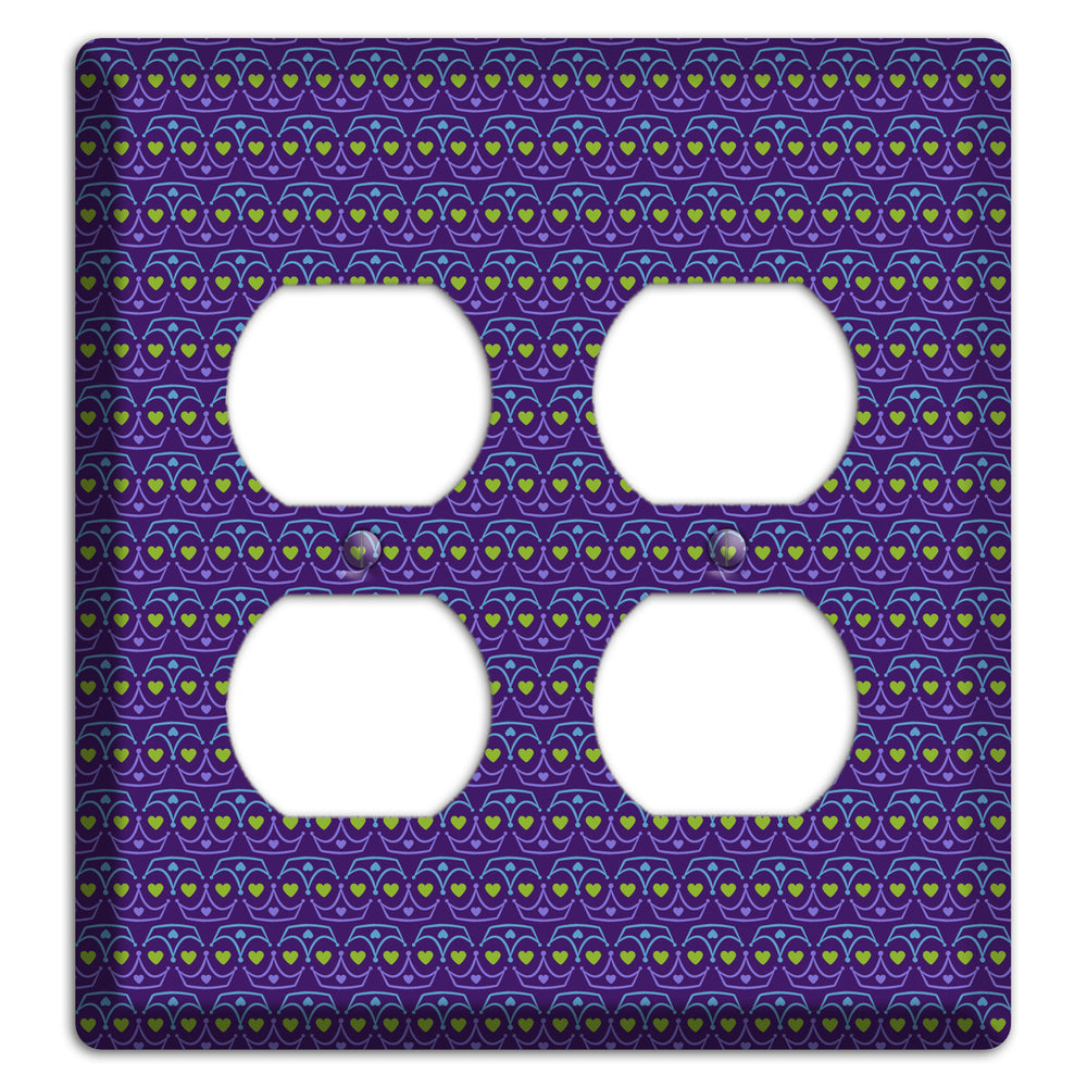 Purple Blue and Green Geometric Hearts 2 Duplex Wallplate