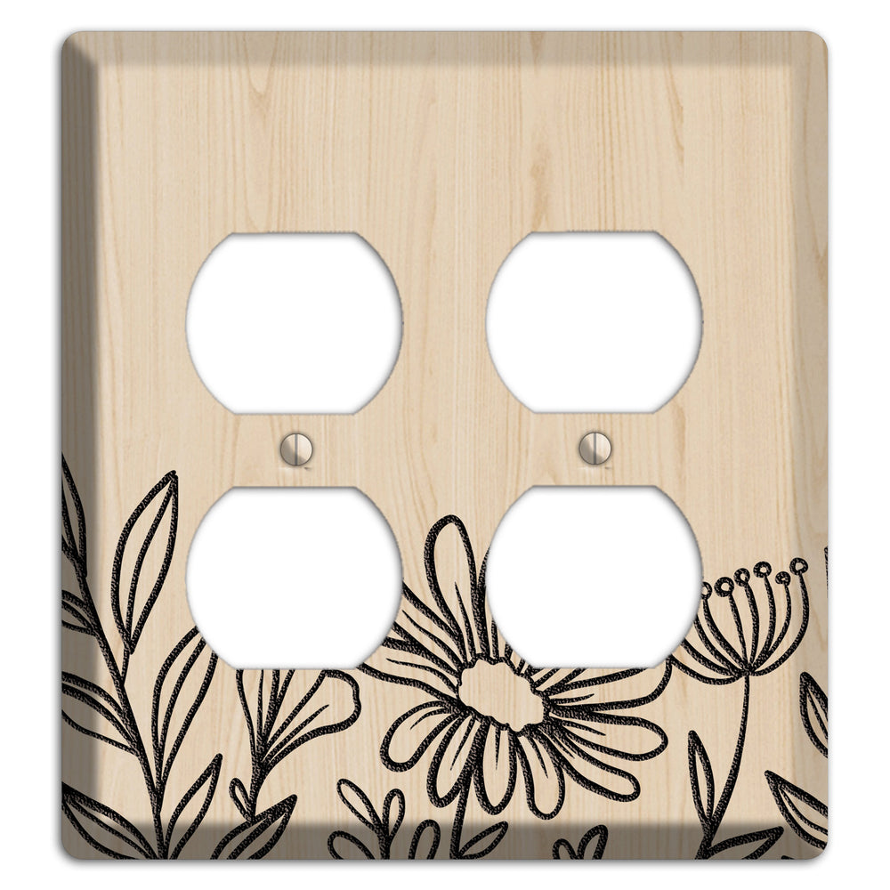 Hand-Drawn Floral 10 Wood Lasered 2 Duplex Wallplate