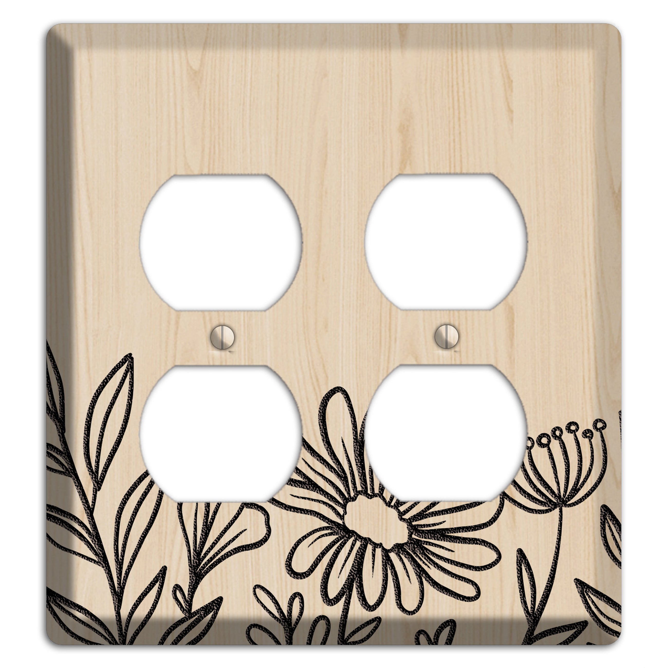Hand-Drawn Floral 10 Wood Lasered 2 Duplex Wallplate