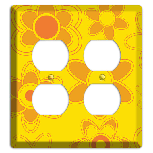Yellow with Orange Retro Floral Contour 2 Duplex Wallplate