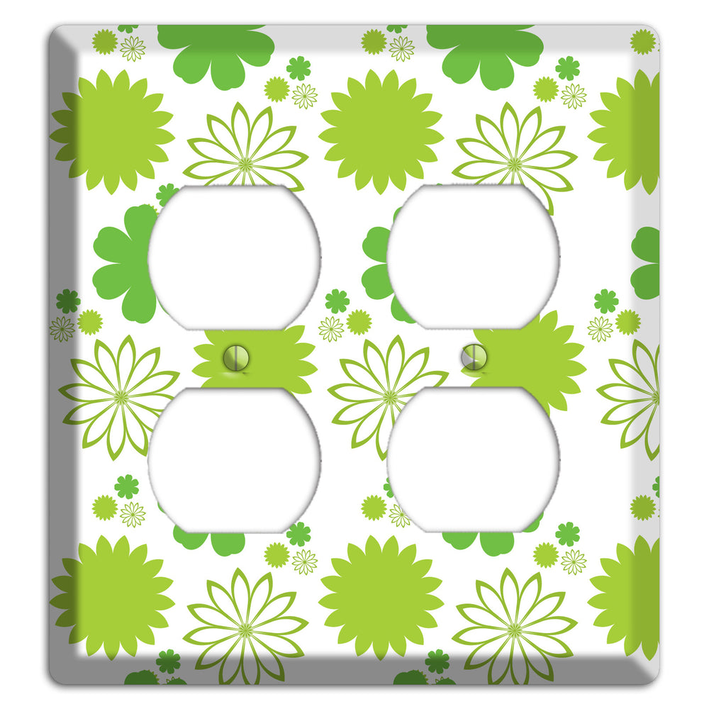 White with Multi Green Floral Contour 2 Duplex Wallplate