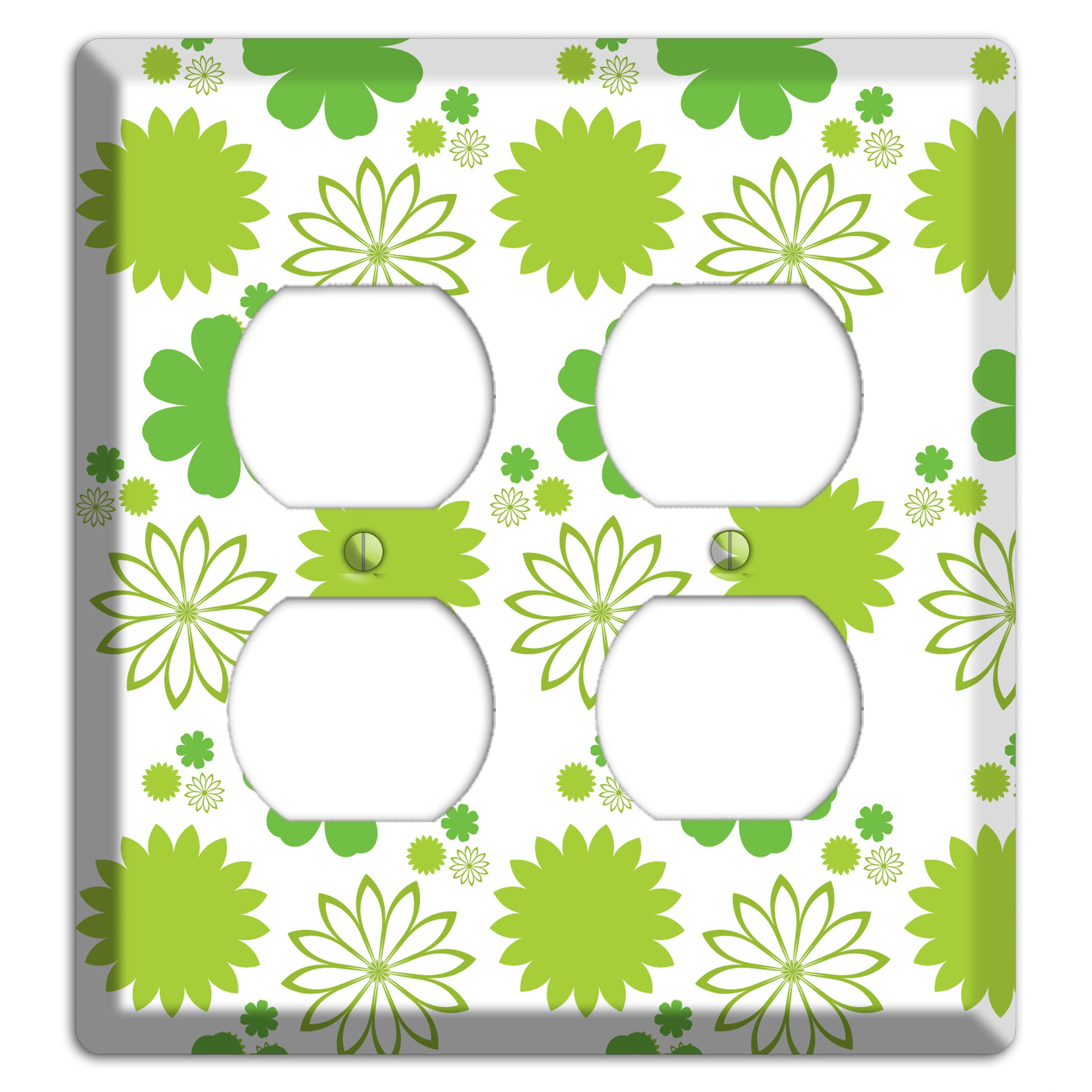 White with Multi Green Floral Contour 2 Duplex Wallplate