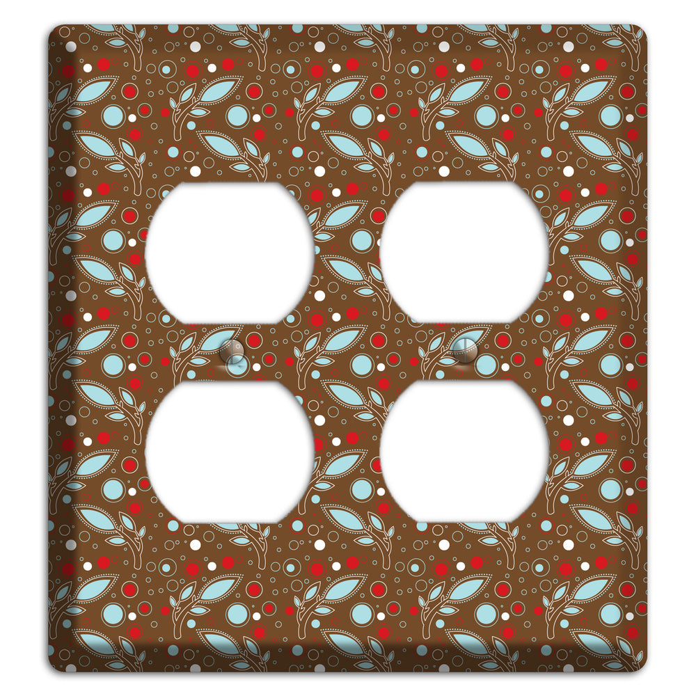 Brown with Red and Dusty Blue Retro Sprig 2 Duplex Wallplate