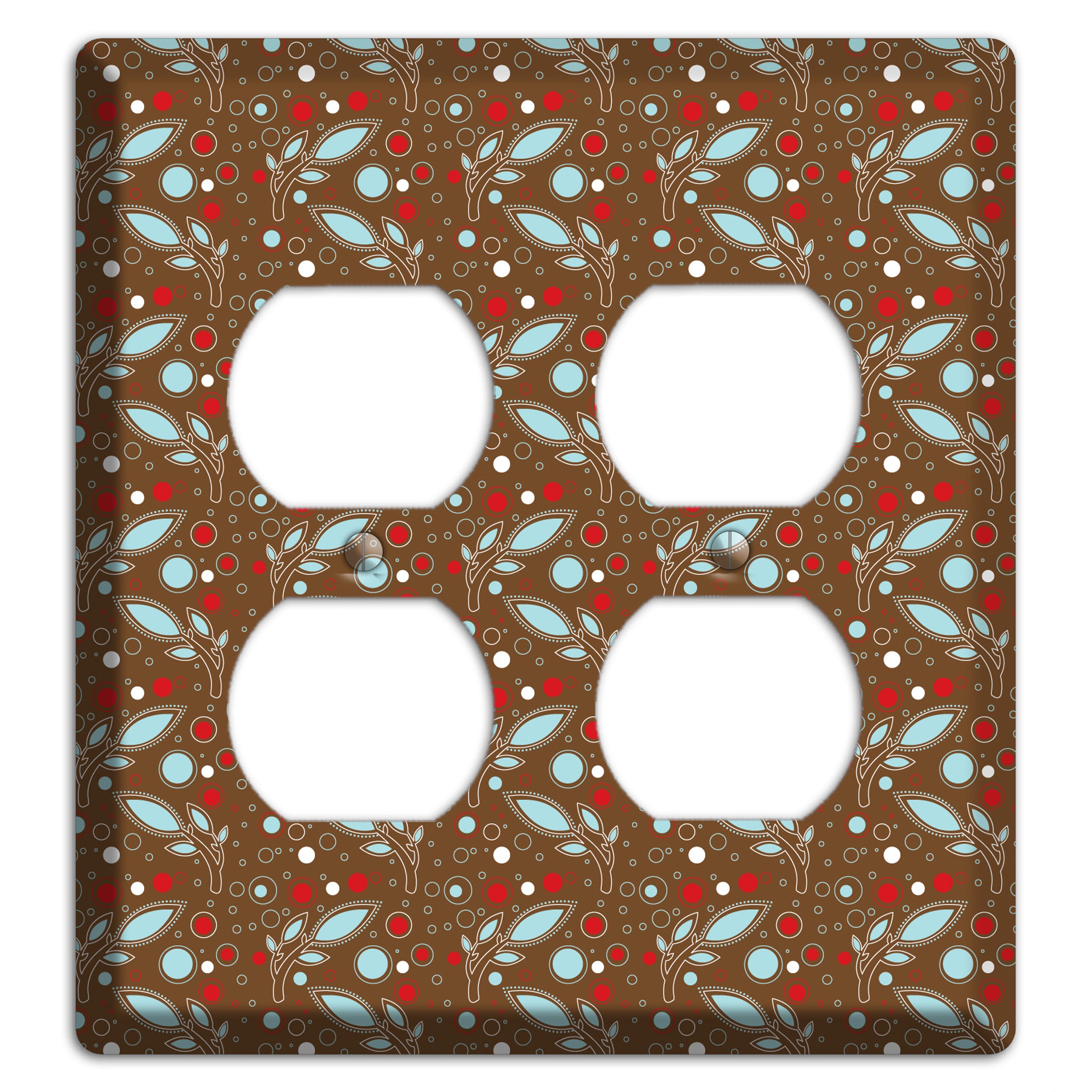 Brown with Red and Dusty Blue Retro Sprig 2 Duplex Wallplate