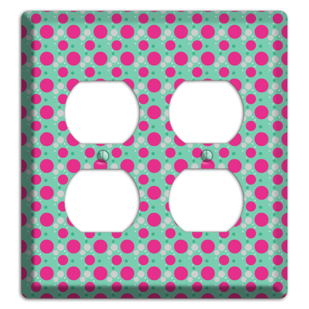 Aqua with Fuscia and Grey Small Dots 2 Duplex Wallplate