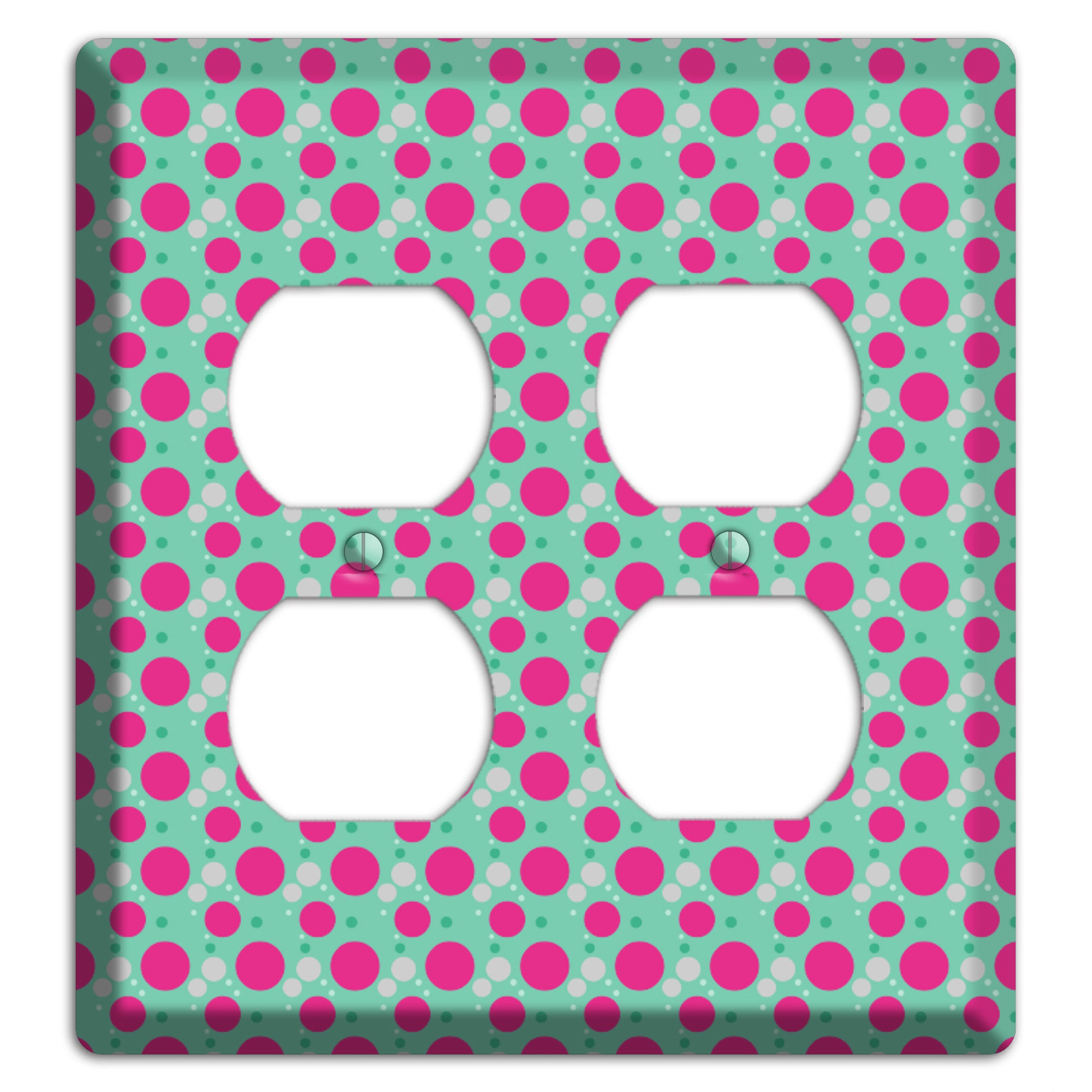 Aqua with Fuscia and Grey Small Dots 2 Duplex Wallplate