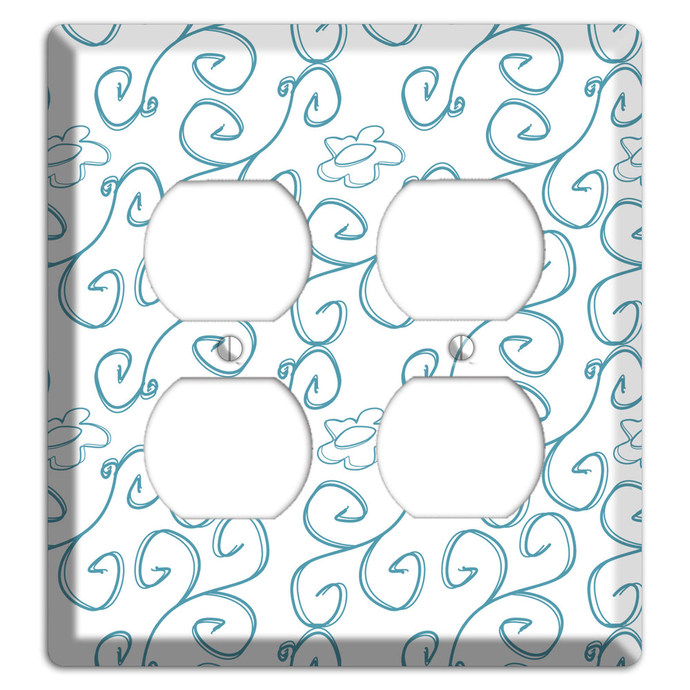 Blue Scroll Flower Contour 2 Duplex Wallplate
