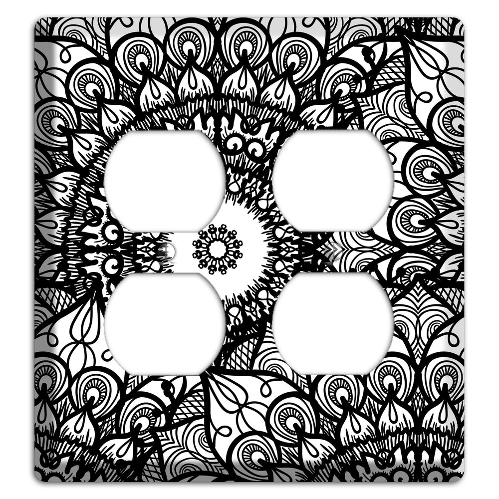Mandala Black and White Style V Cover Plates 2 Duplex Wallplate