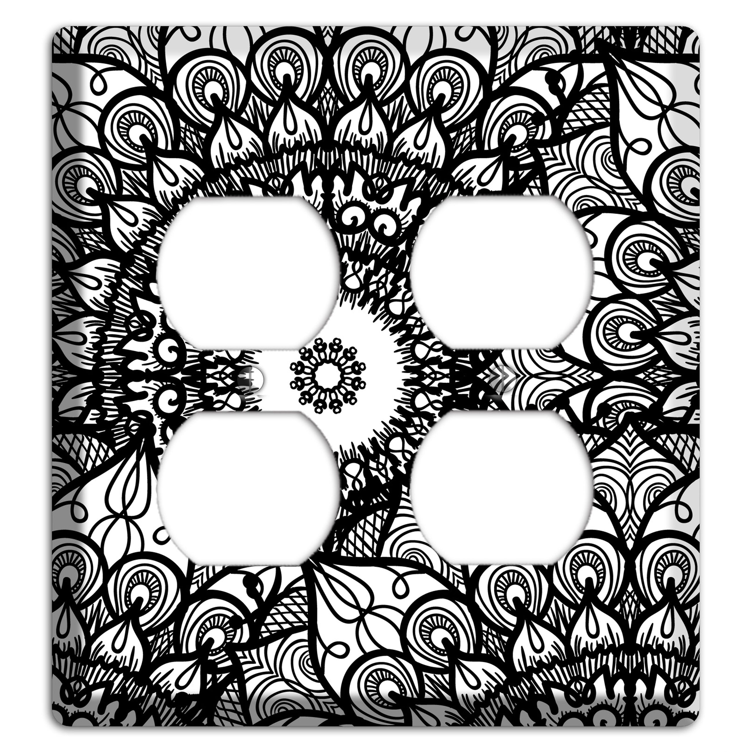 Mandala Black and White Style V Cover Plates 2 Duplex Wallplate