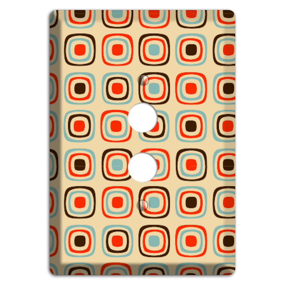 Multi Coral Dusty Blue and Brown Retro Squares 1 Pushbutton Wallplate