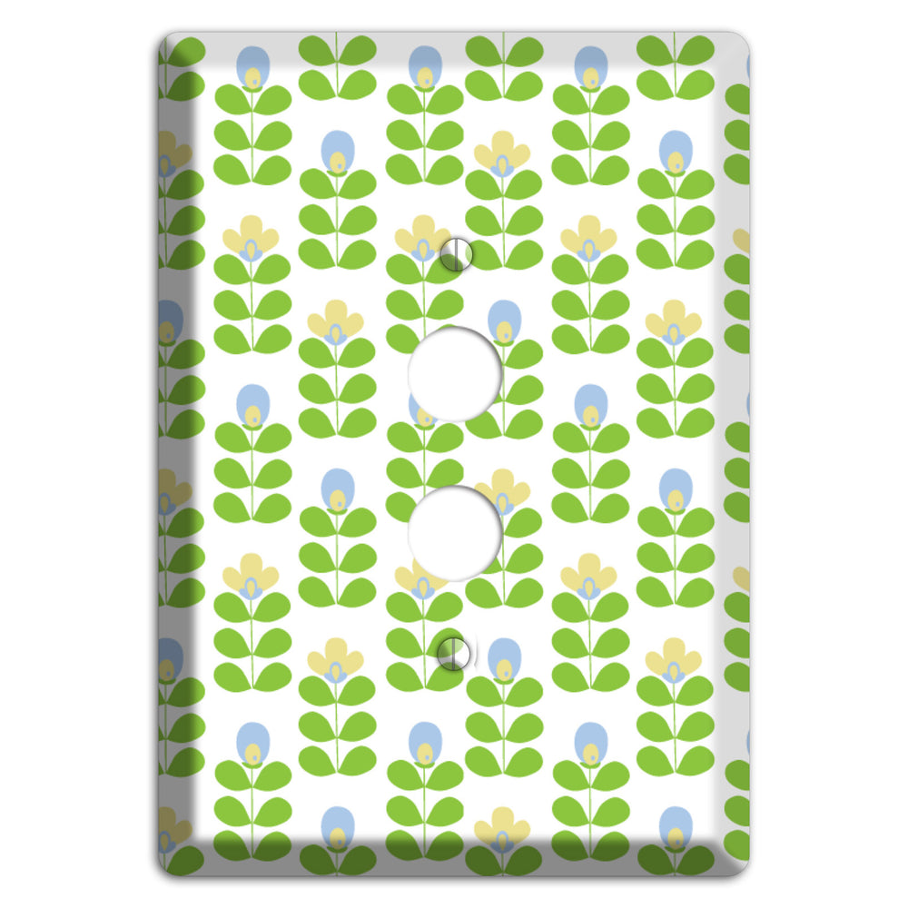 Periwinkle and Beige Deco Floral Half Drop 1 Pushbutton Wallplate