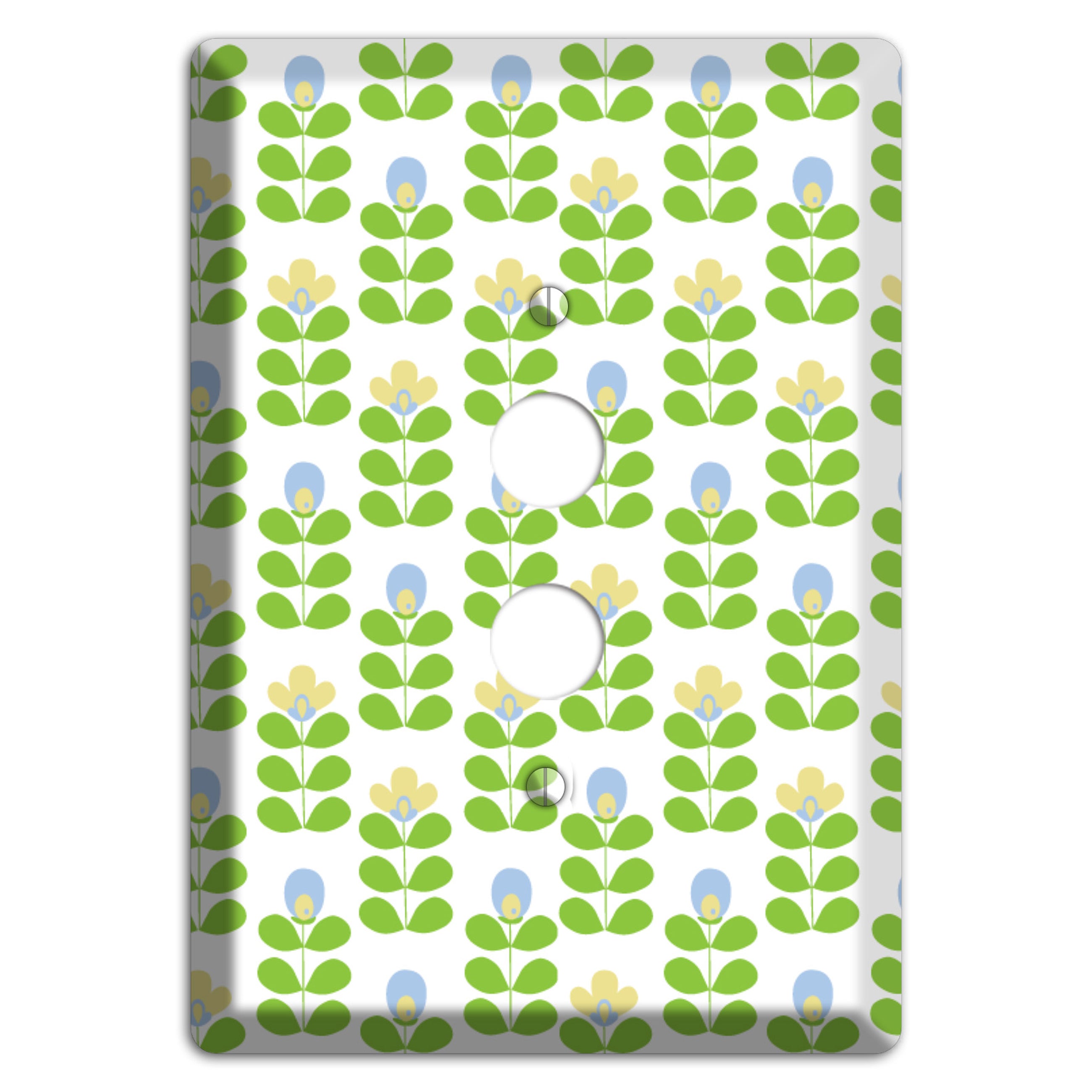 Periwinkle and Beige Deco Floral Half Drop 1 Pushbutton Wallplate